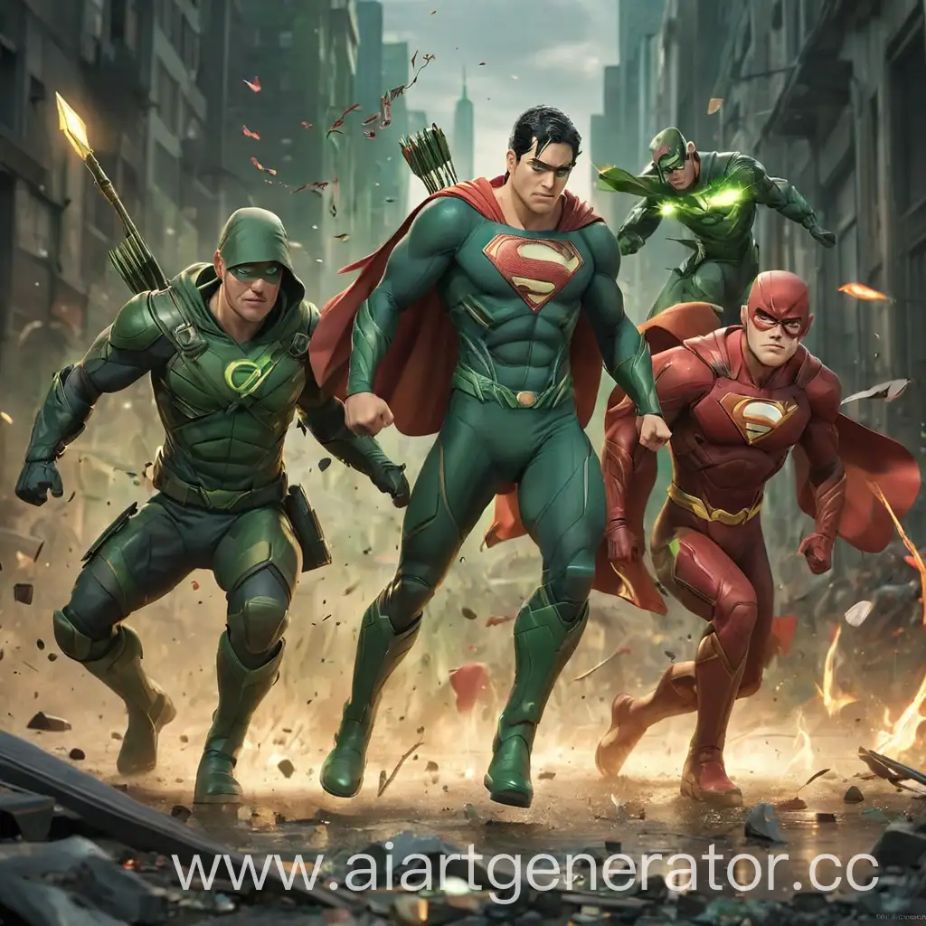 Superheroes-Flash-Green-Arrow-and-Superman-in-Action