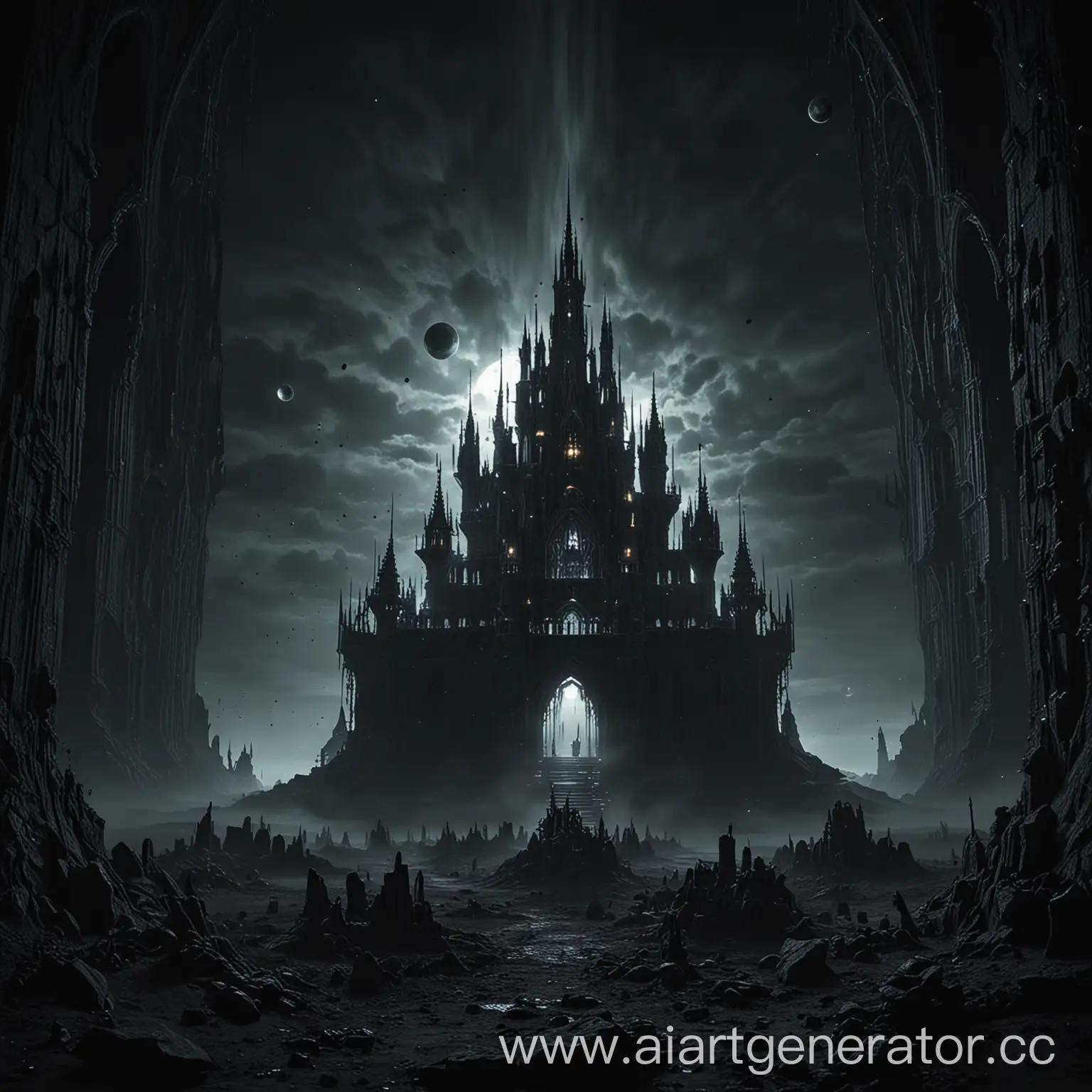 мрачный готический инопланетный вид на замок dispersion dark ambient