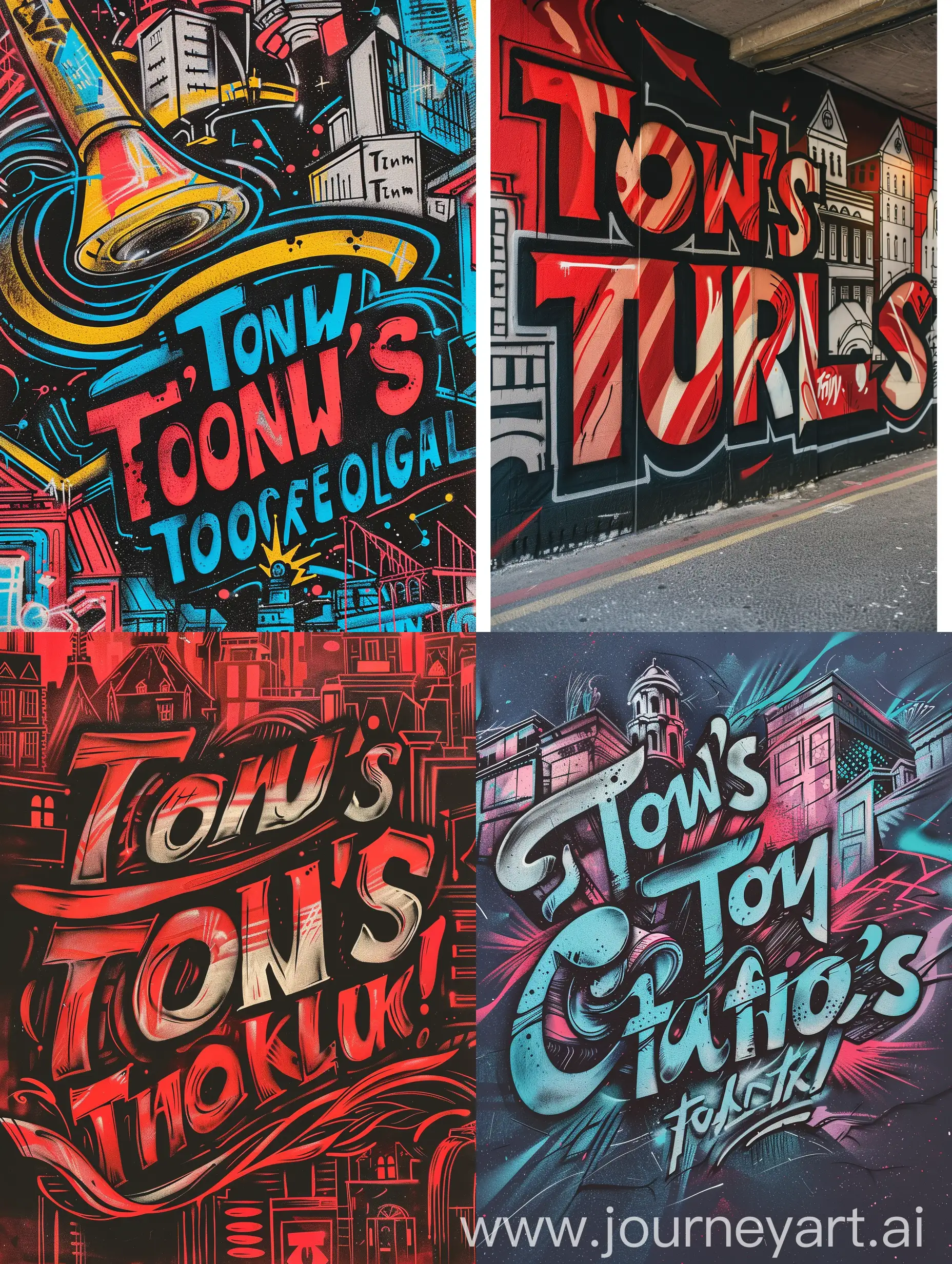 make a logo. Write this phrase "Town's talking". Write it as a street art. with marker 