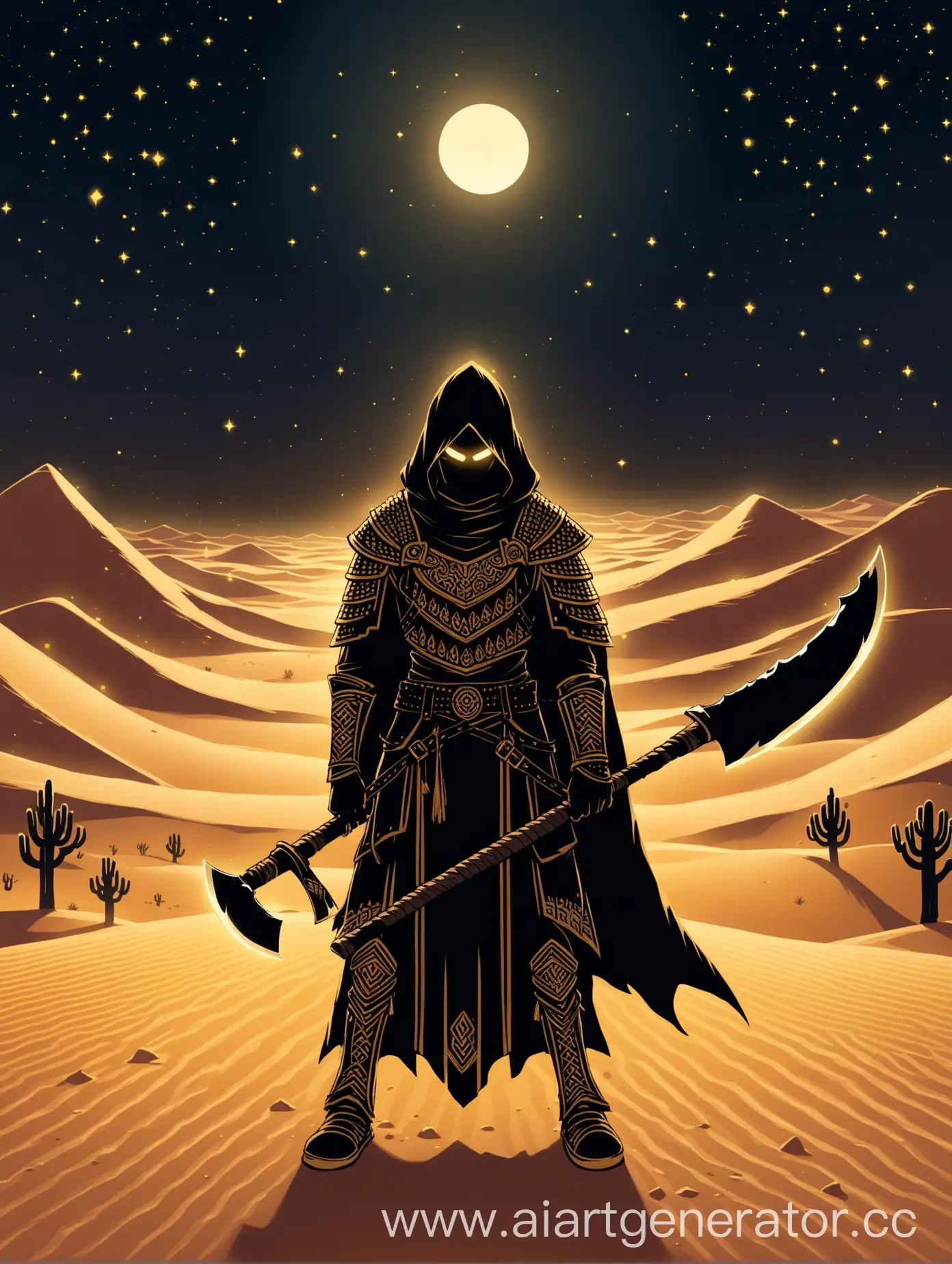 Dark-Warrior-with-Dual-BlackGolden-Hatchets-in-Desert-Night