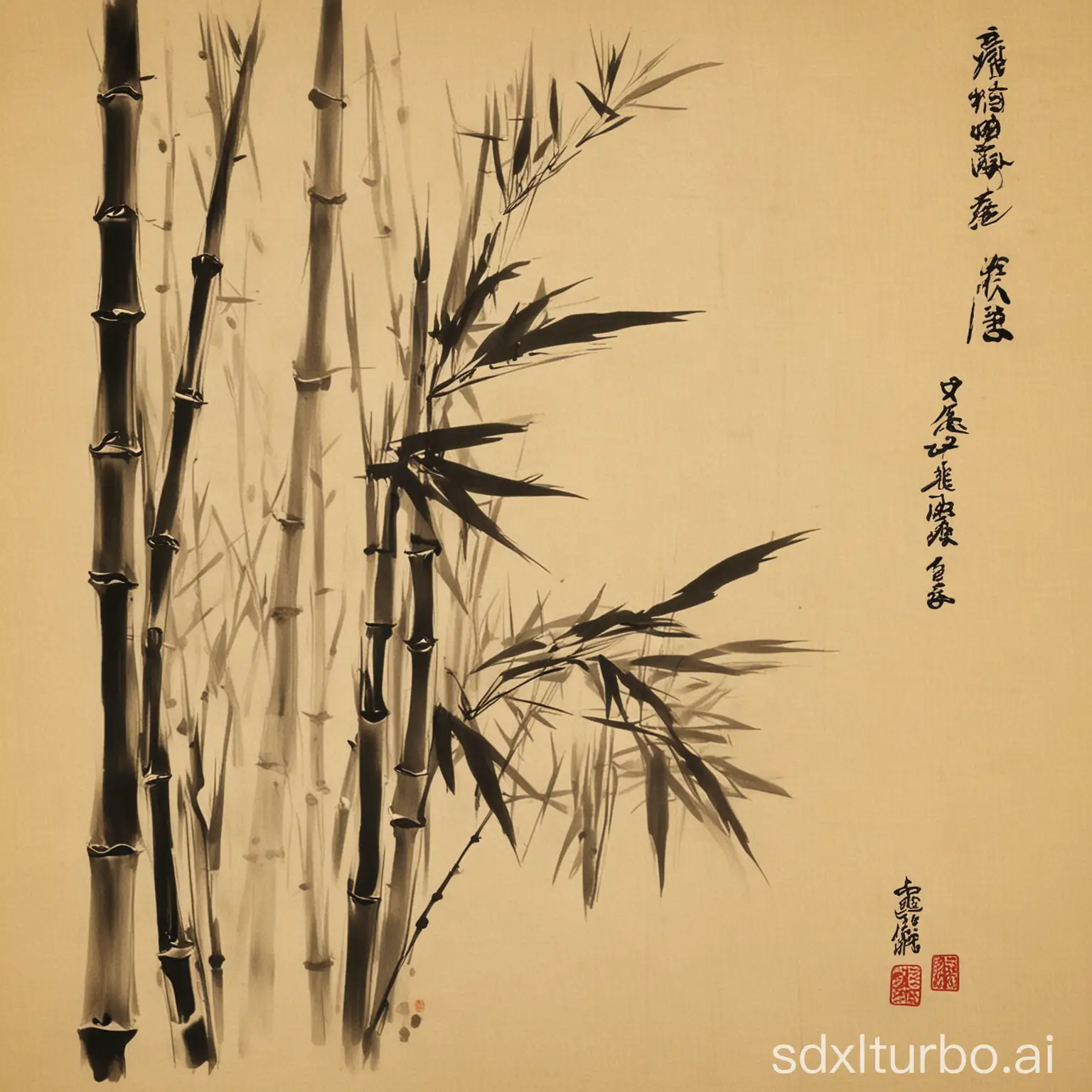 bamboo hand drawang, sumie style