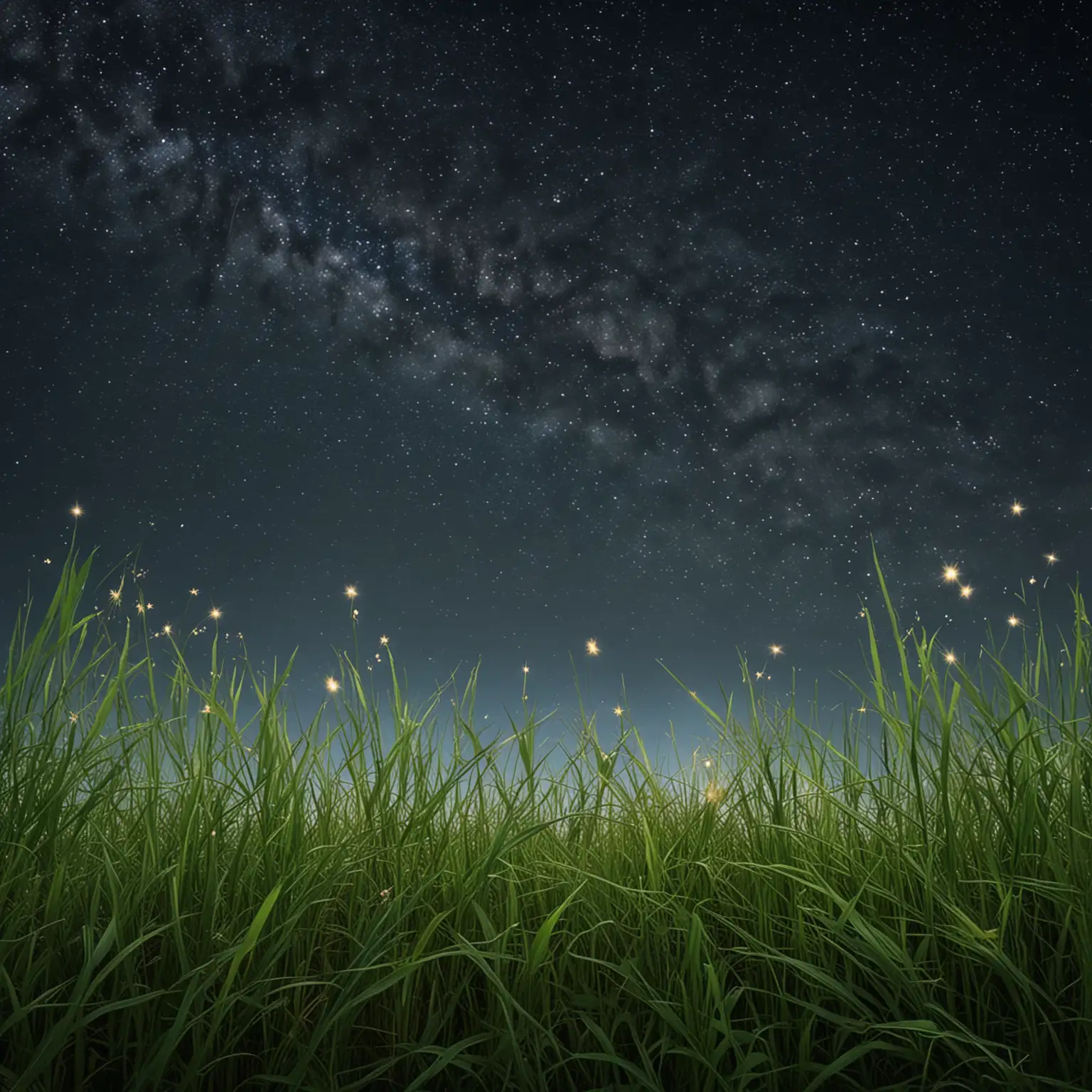 Serene Night Landscape with Grass and Starry Sky
