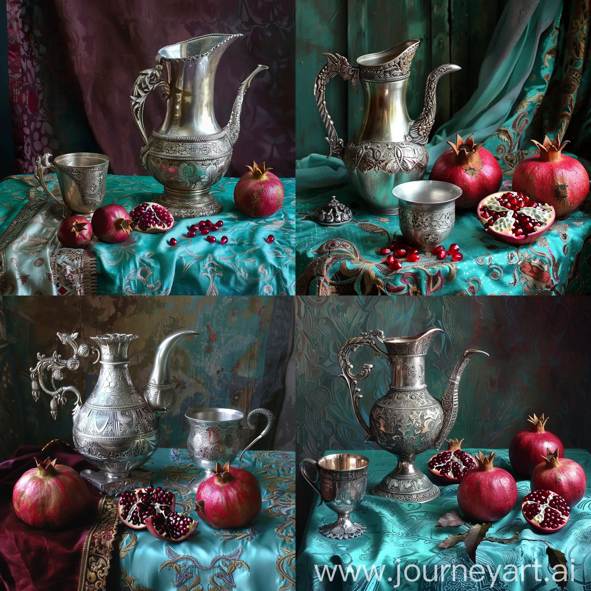 Eastern-Style-Still-Life-with-Silver-Jug-and-Pomegranates