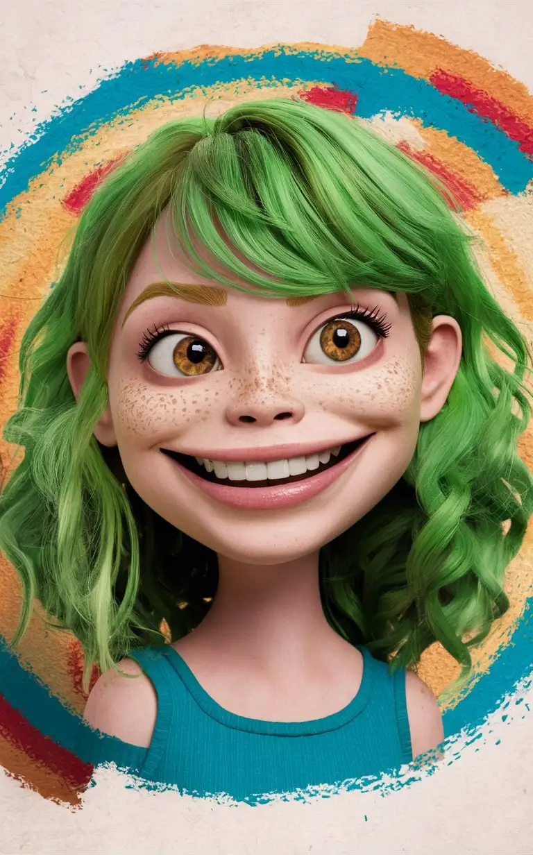 Clay Animation Portrait of Emma Stone with Green Hair and Freckles Generated