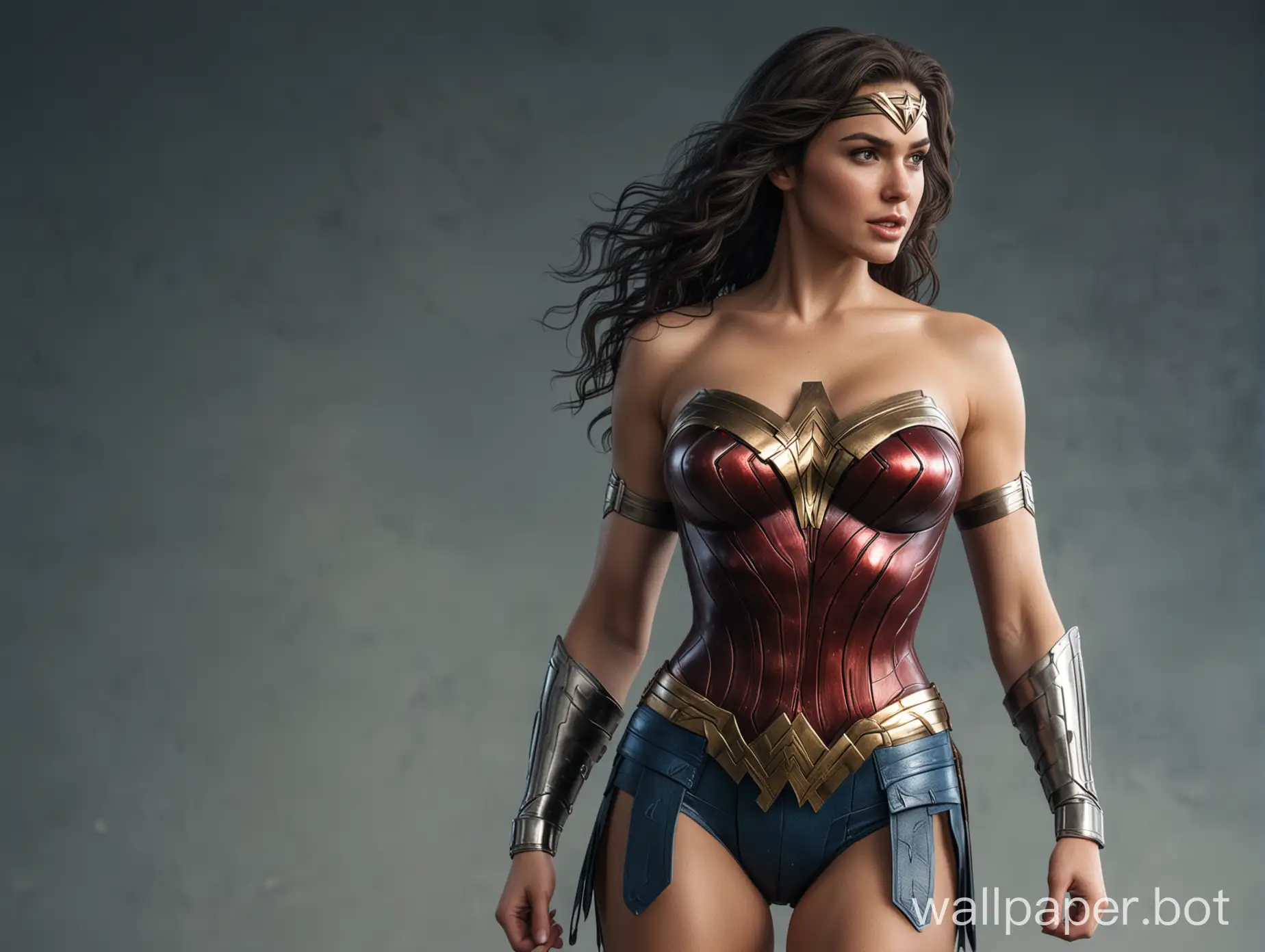 Wonder Woman. big breast. hdr. 8k detail. full body view.