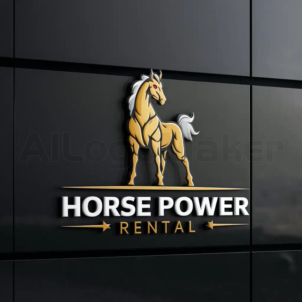 a logo design,with the text "Horse Power Rental", main symbol:horse standing on 2 feet with flames red eyes gold body, background black,Moderate,be used in Automotive industry,clear background