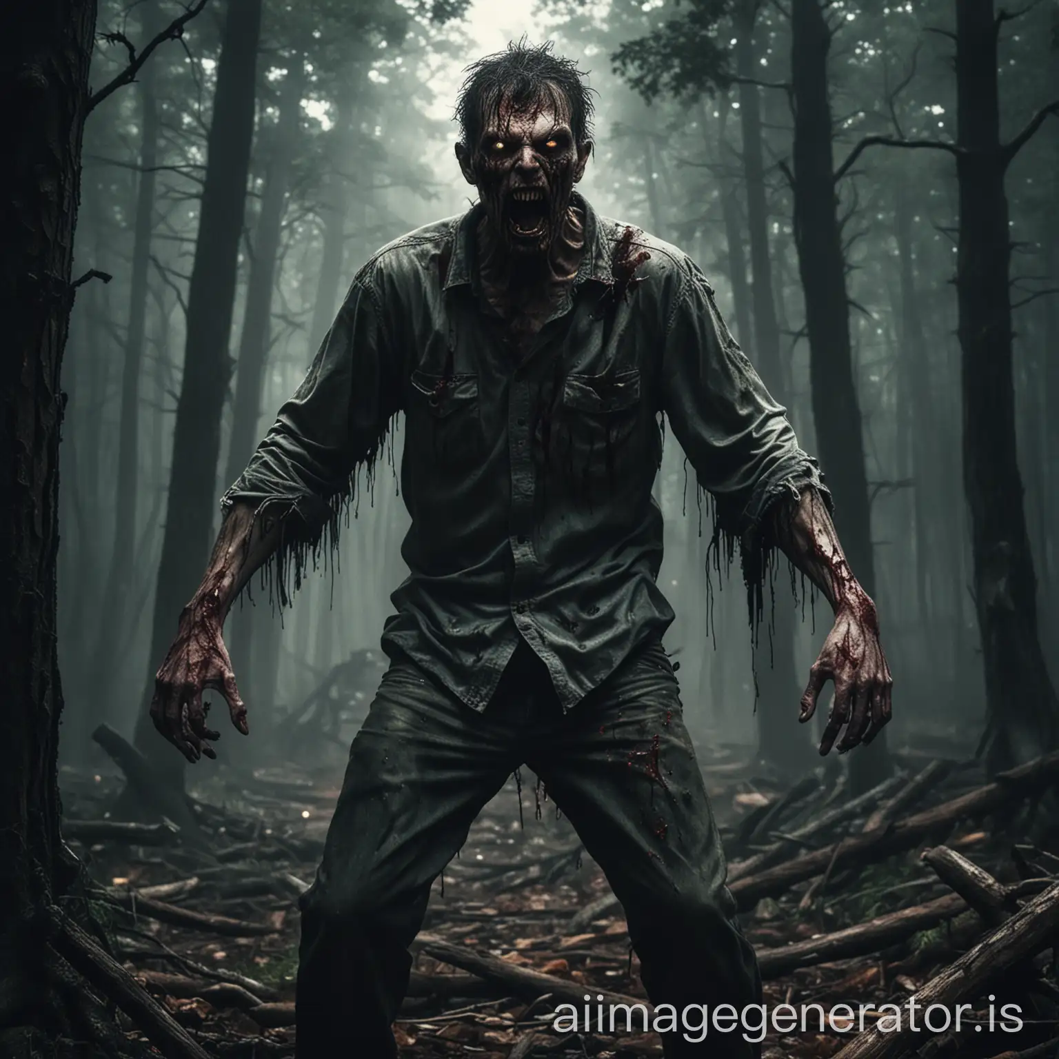 Furious-Zombie-Emerges-from-Dark-Forest-with-Bloodied-Hands