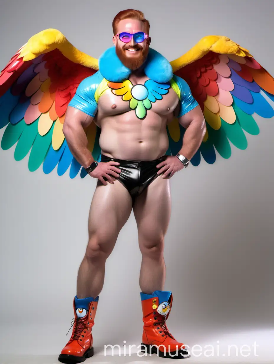Colorful Rainbow Winged Bodybuilder Flexing with Doraemon Goggles
