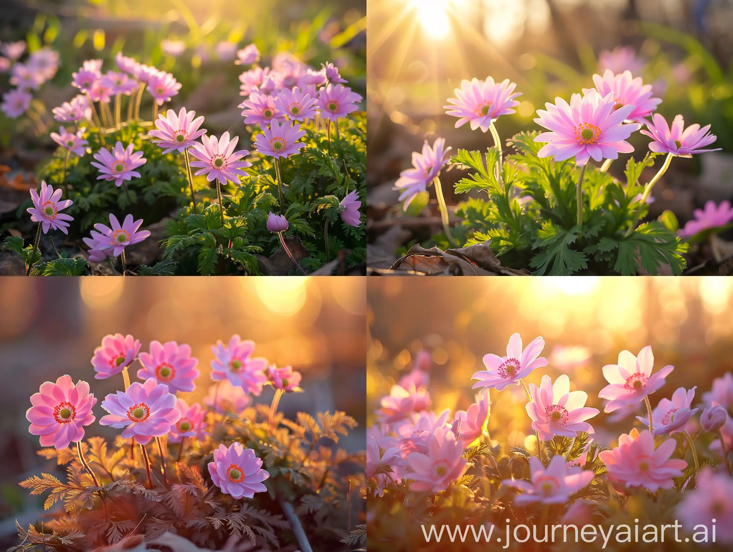 Serene-Spring-Landscape-Anemone-Blanda-Pink-Charmer-in-Golden-Sunlight