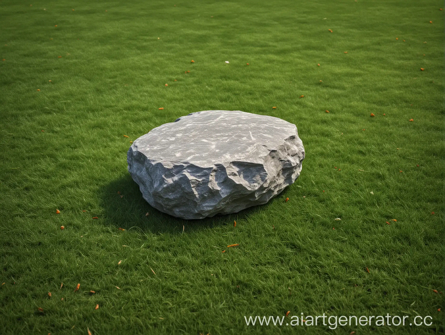A beautiful lone stone stands on the lawn embodies tranquility hyperrealistic