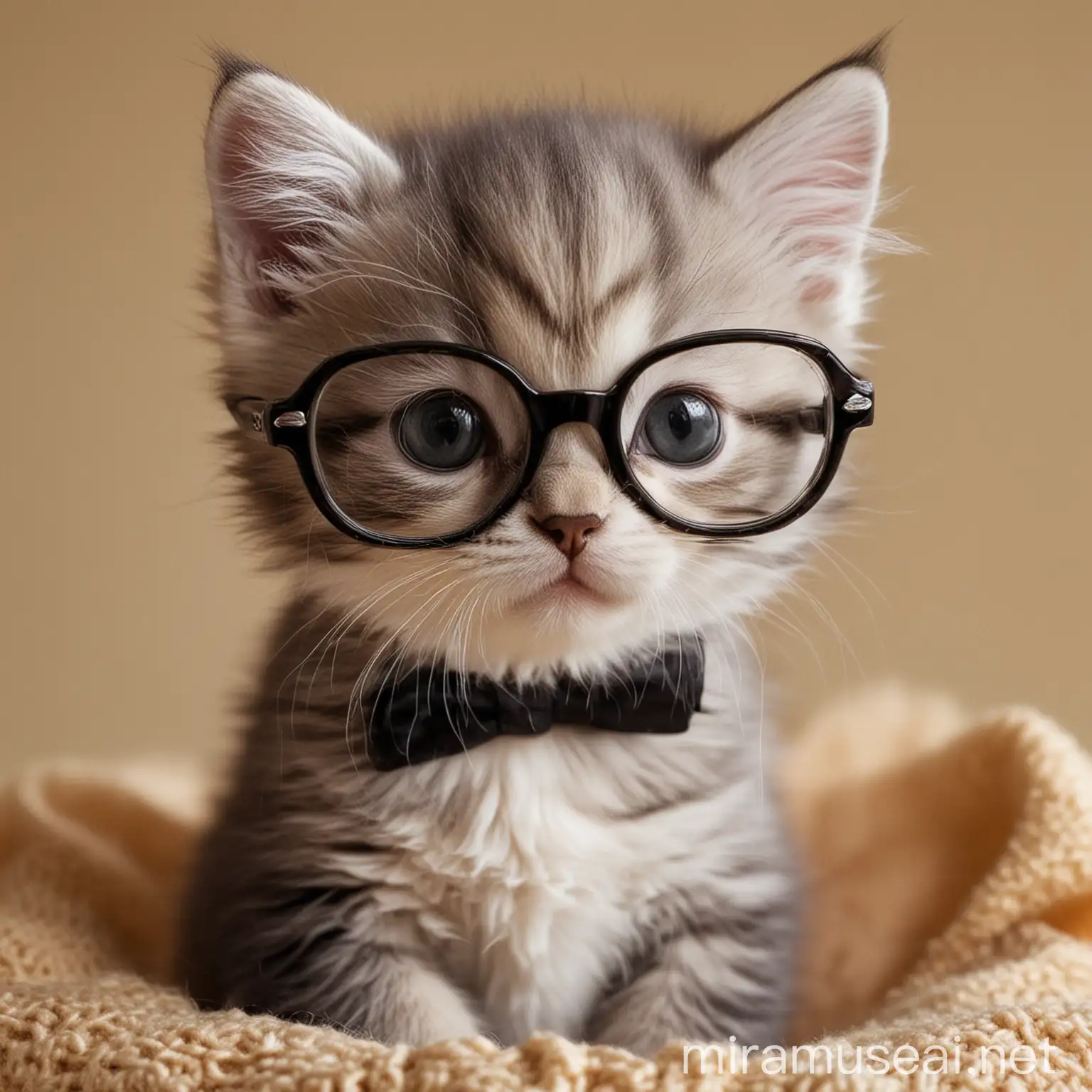 Adorable Kitten Wearing Glasses Cute Pet Portrait