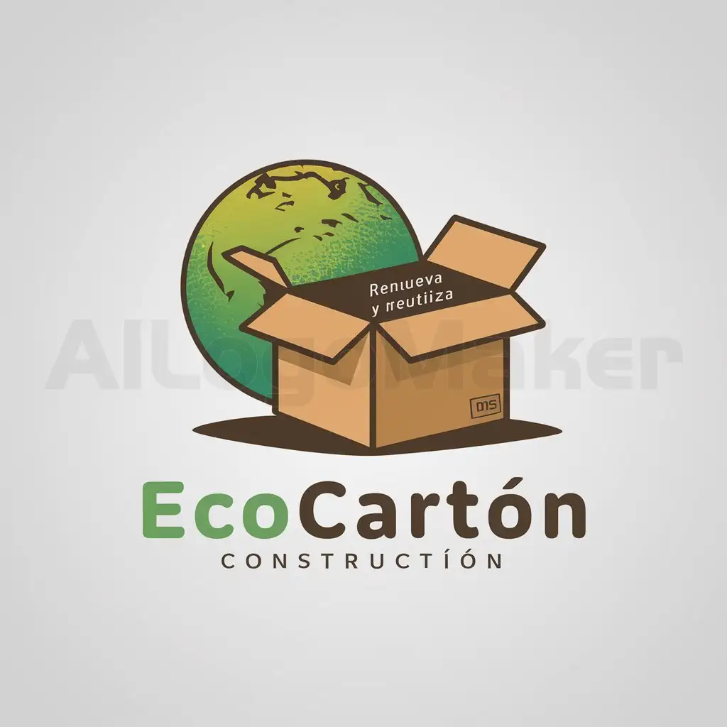 a logo design,with the text "EcoCartón: Renueva y Reutiliza", main symbol:Un planeta y una caja de carton,Moderate,be used in Construction industry,clear background