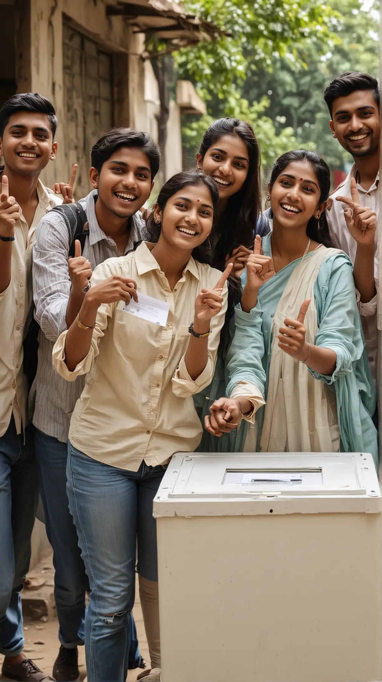 Joyful Indian Youth Engaging in the Democratic Process
