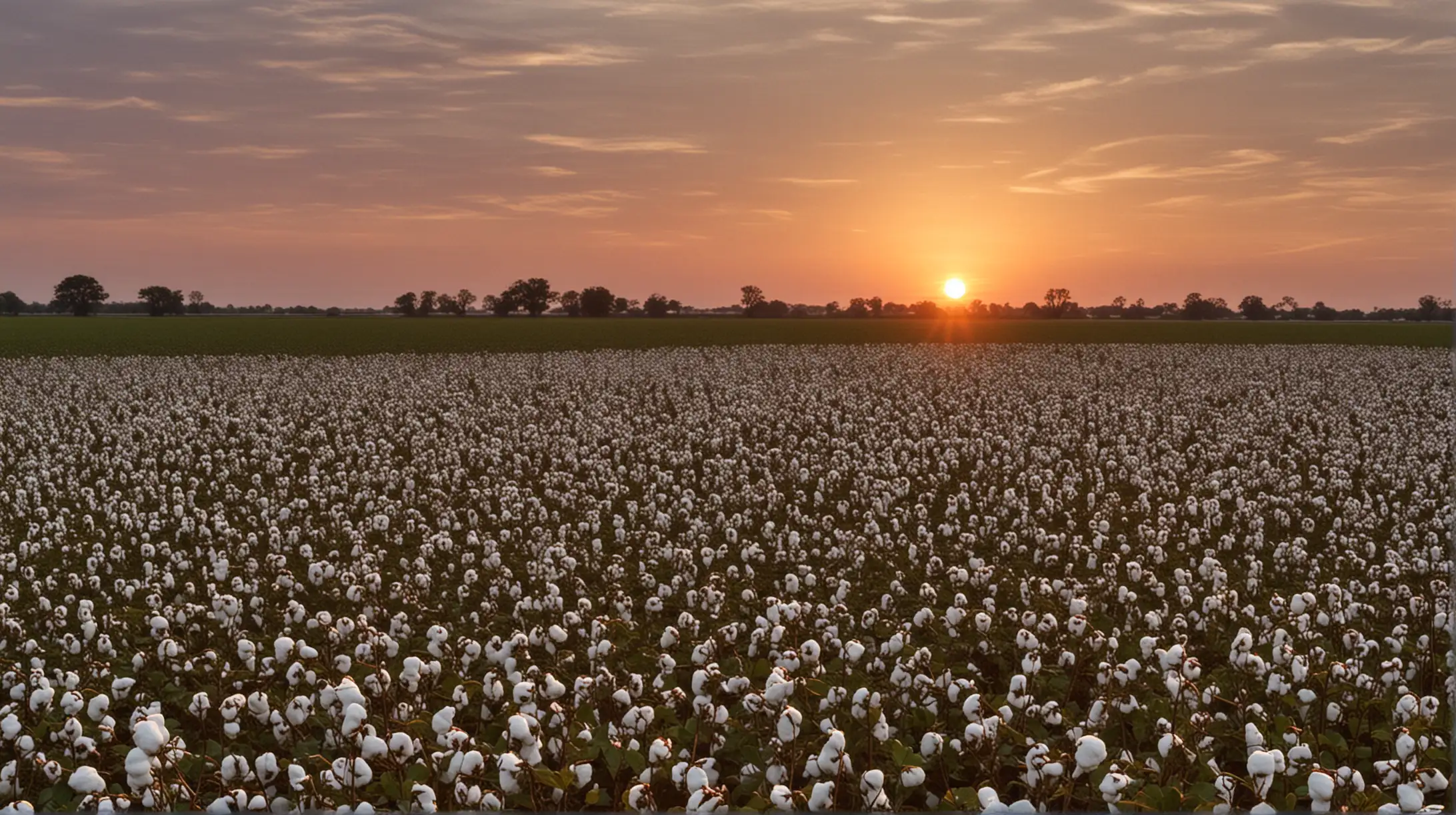 Golden Sunset Over a Vast Cotton Field