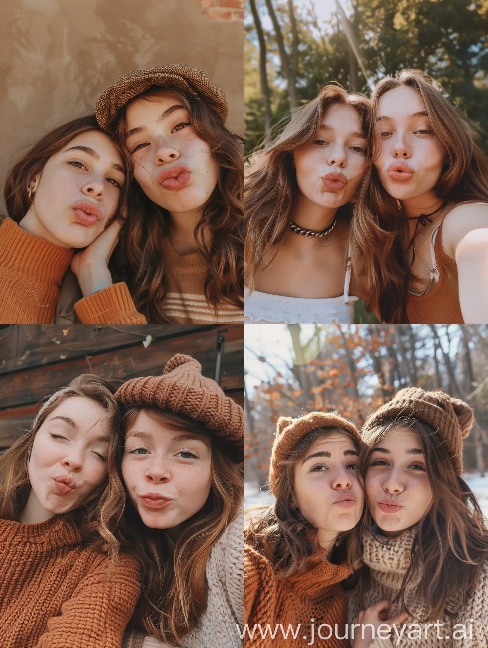 Fun-Outdoor-Selfie-of-Teenage-Girls-Making-Silly-Faces-in-Warm-Brown-Tones