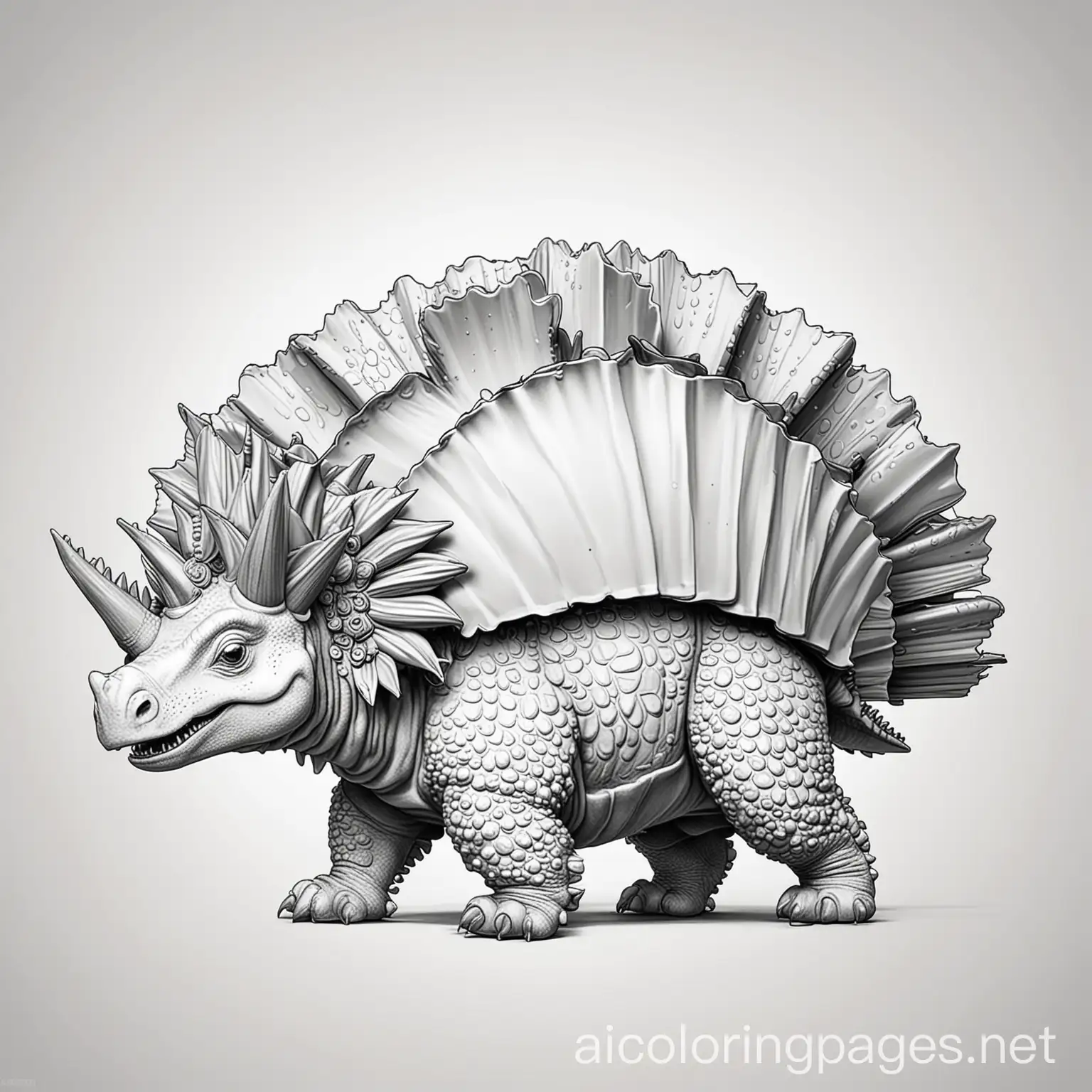 Playful Stegosaurus with plates on its back, Coloring Page, black and white, line art, white background, Simplicity, Ample White Space. The background of the coloring page is plain white to make it easy for young children to color within the lines. The outlines of all the subjects are easy to distinguish, making it simple for kids to color without too much difficulty