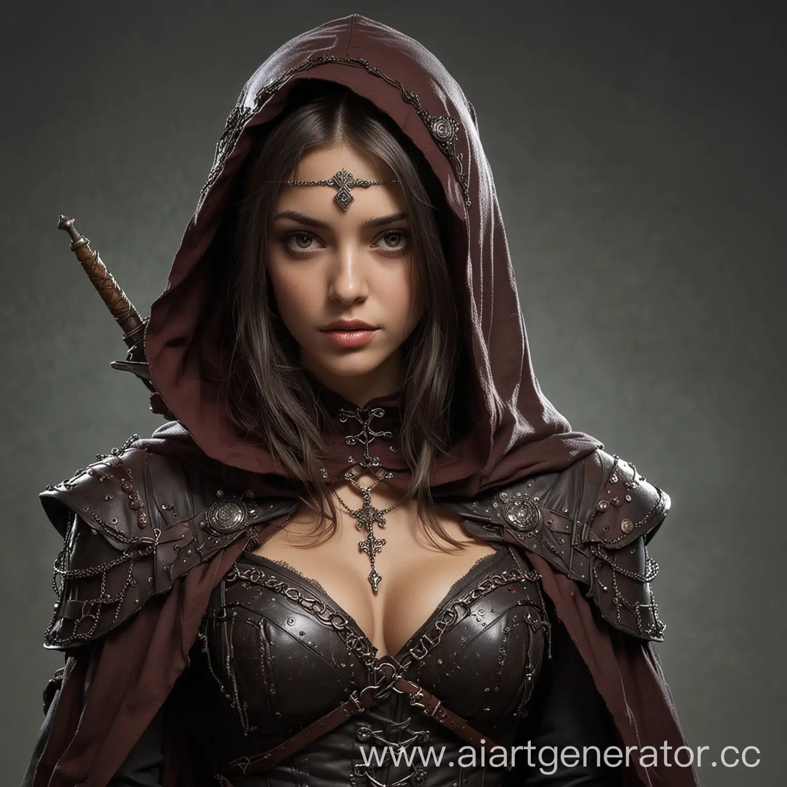 Young-Woman-in-Burgundy-Cloak-and-Veil-with-Decorative-Chain-and-Leather-Accessories