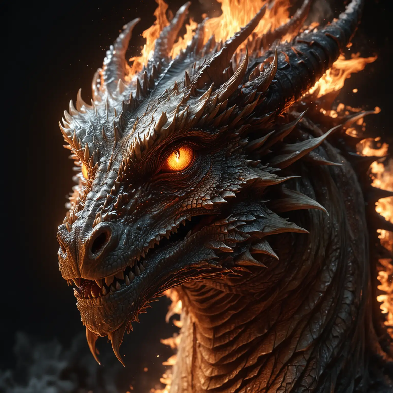 Mesmerizing Hyperrealistic Fire Dragon Portrait in Moonlight