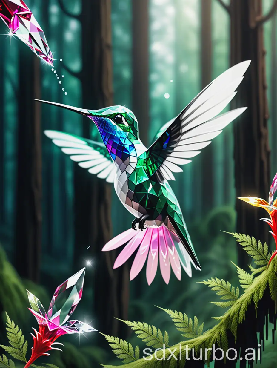 hummingbird of crystal in the forest