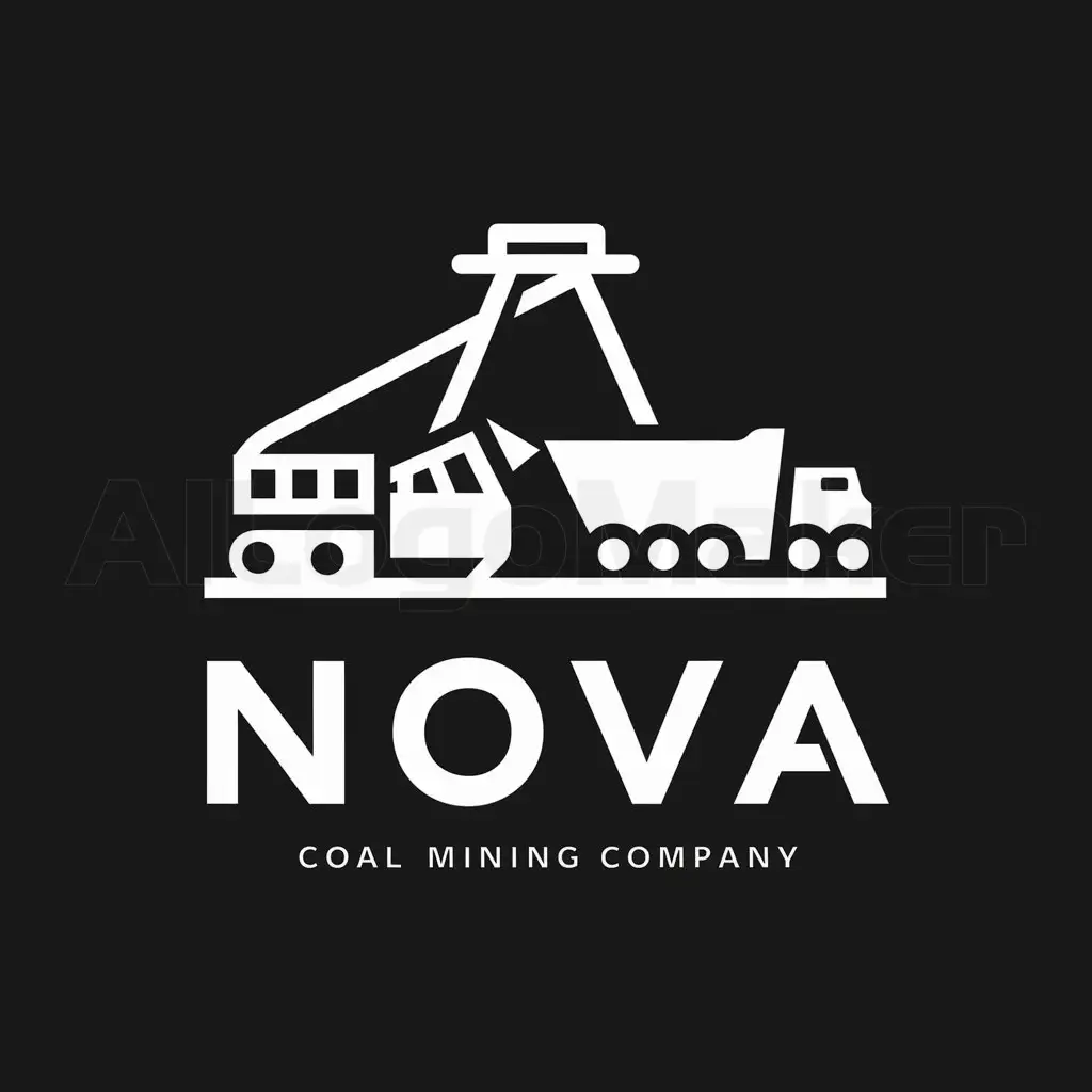 a logo design,with the text " COMPANY "NOVA" (already in English)", main symbol:coal, mine, open-pit mining, truck, mining equipment,Minimalistic,be used in coal industry,clear background