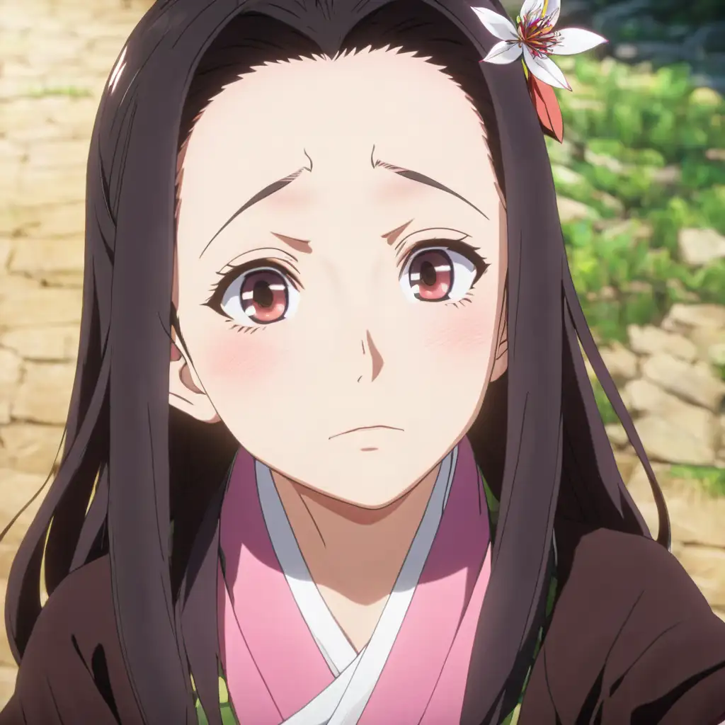 Nezuko Kamado from anime "Demon Slayer", hyper detailed , 8k, extra realistic, hype realistic, focused, high details, unreal engine 5, cinematic
