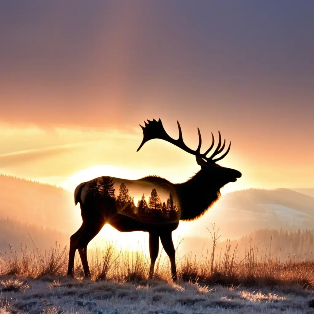 Majestic Elk Silhouetted Against Vibrant Sunrise