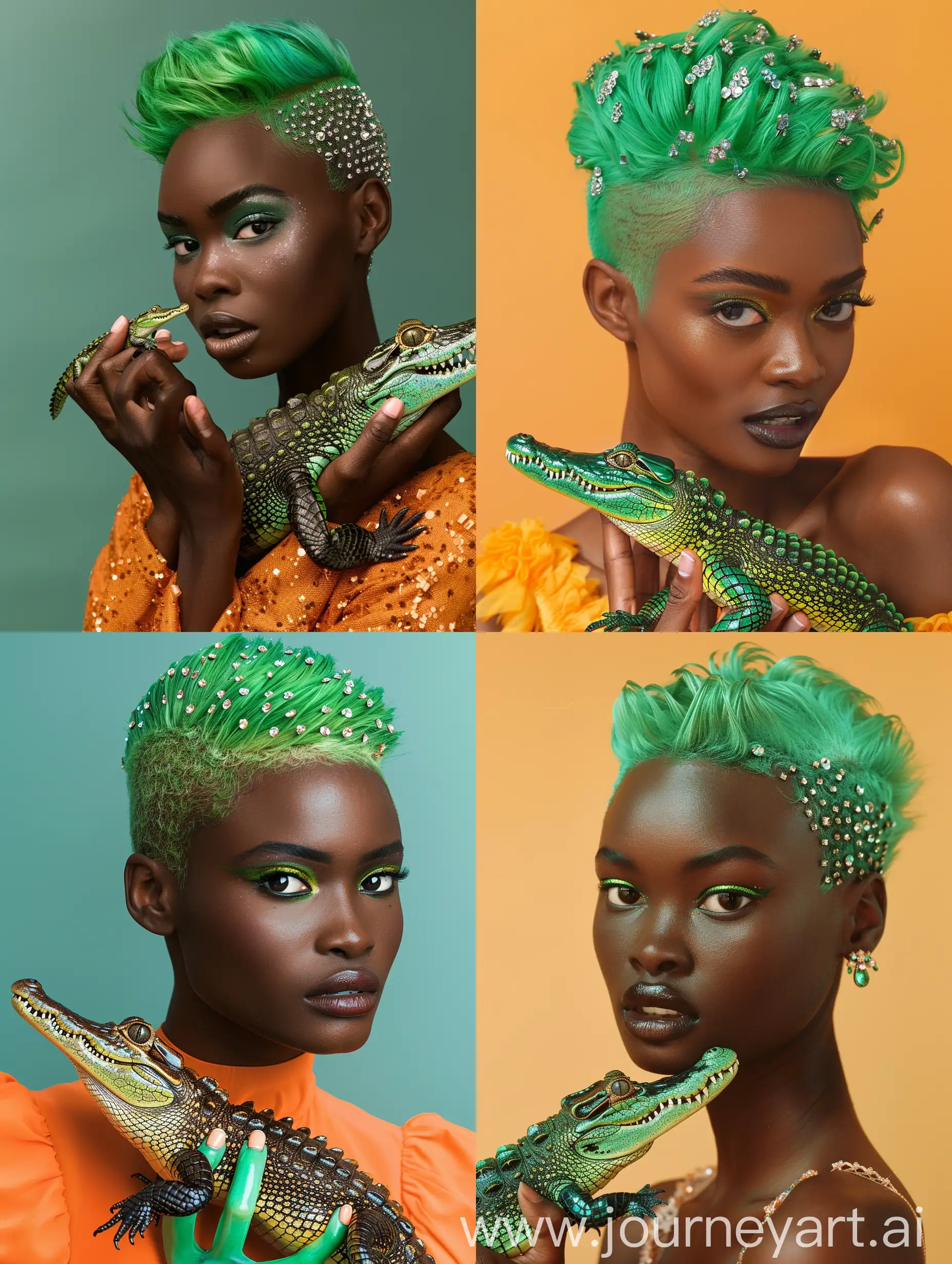 Vibrant-Vogue-Style-Portrait-African-American-Model-with-Crocodile