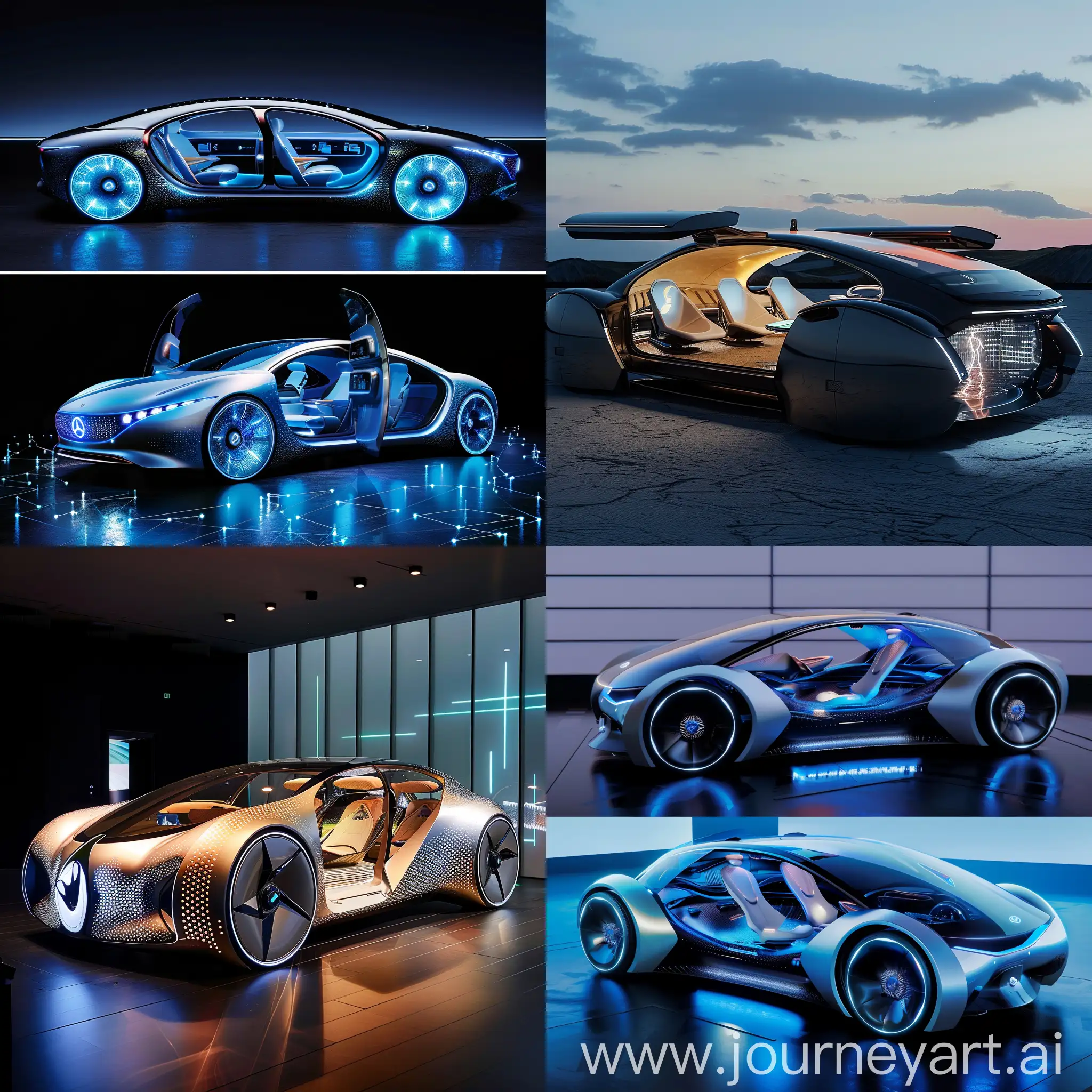 Futuristic car, Panoramic Transparent Displays, Biometric Recognition and Customization, AI-powered Climate Control, Interactive Seating, Augmented Reality Navigation, Sustainable and Recycled Materials, Modular Interior Design, Voice-activated Controls, Interactive Ambient Lighting, "Living" Interiors with Biomimicry, Aerodynamic, Streamlined Forms, Kinetic Exterior Panels, Transparent or Switchable Glass Materials, Integrated Lighting Systems, Active Aero Elements, Retractable or Extendable Components, Wheelsets with Integrated Features, Holographic Displays and Projections, Multi-layered or Kinetic Paint Jobs, Sustainable Materials and Construction Techniques, in high tech style, in unreal engine 5 style --stylize 1000