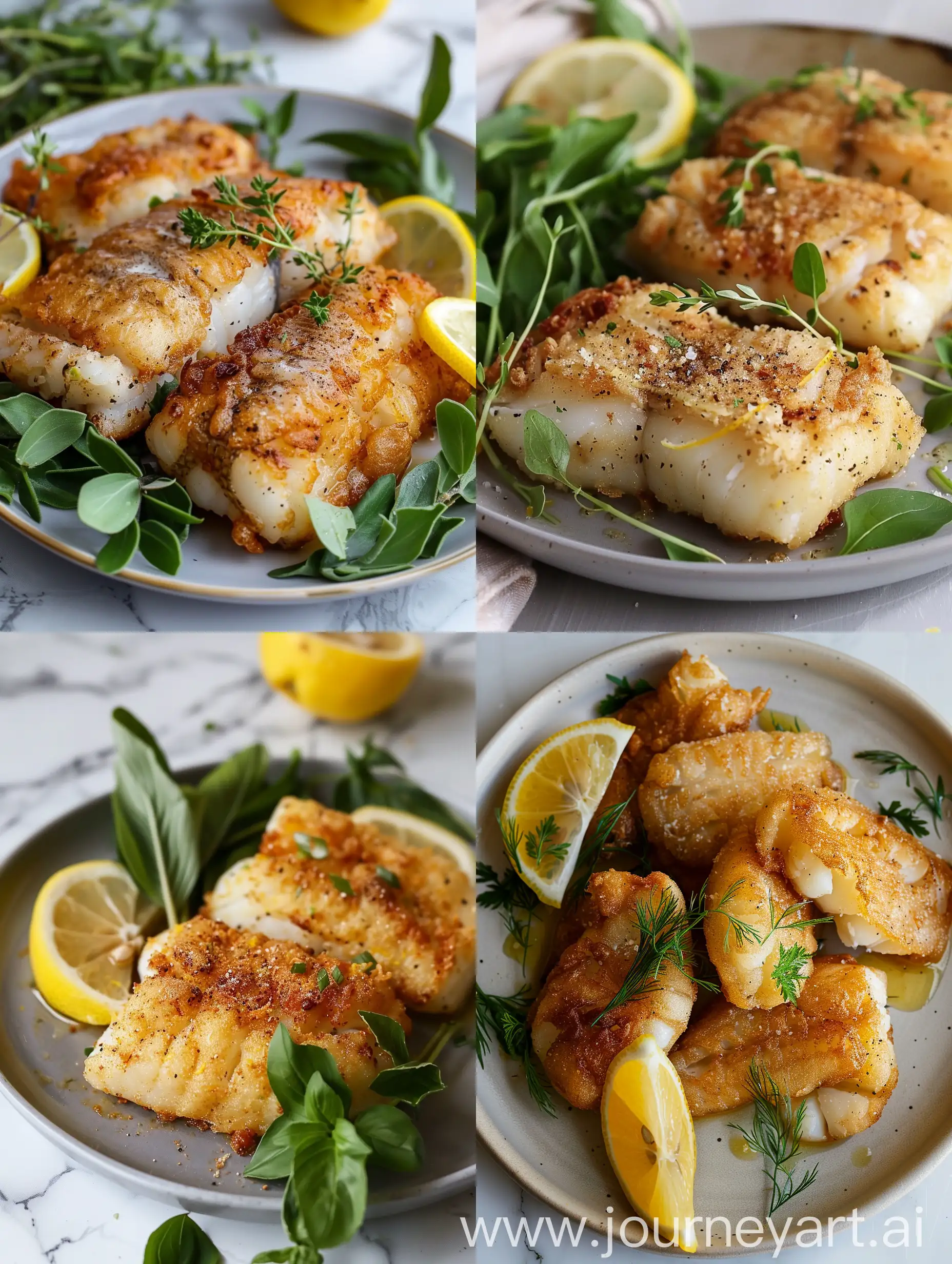 Delicious-Fried-Cod-with-Lemon-and-Fresh-Greens-on-Plate