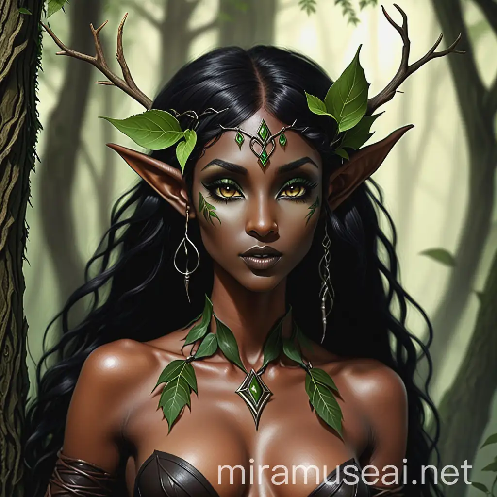 Mysterious Black Seductive Druid Wood Elf