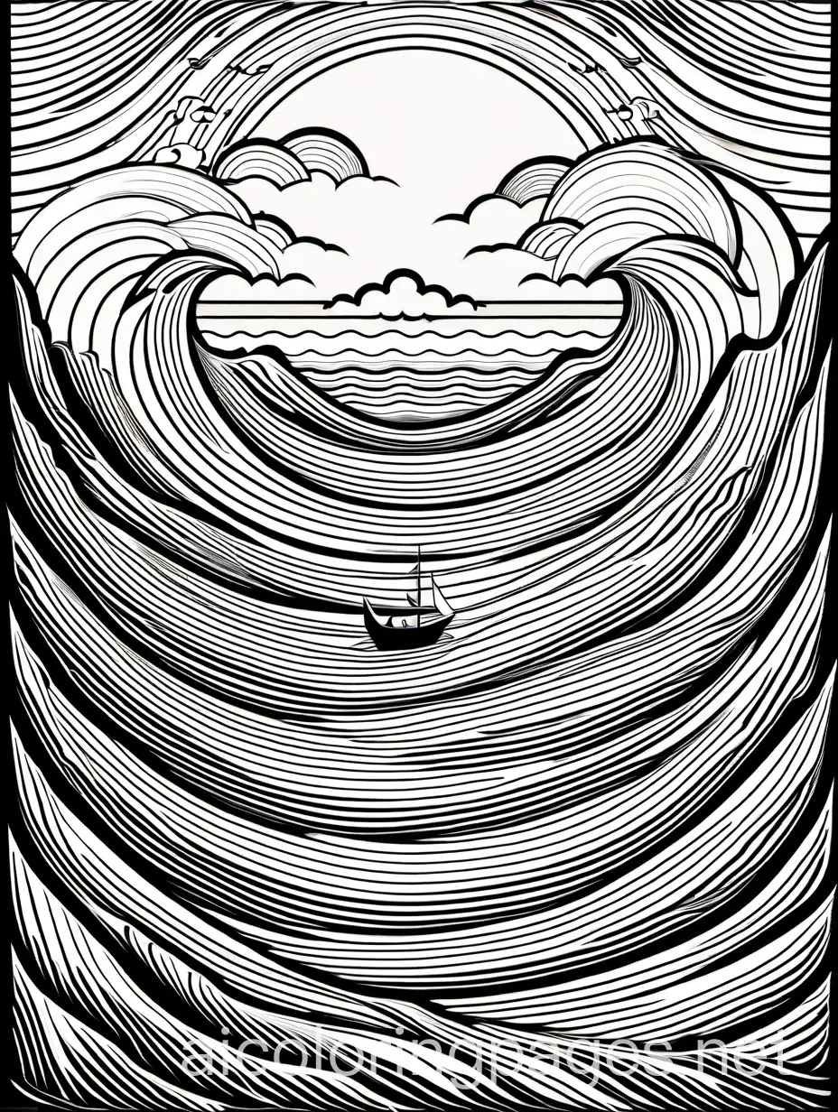 The Old Man and the Sea" by Ernest Hemingway in style Caspar David Friedrich , Paper Cut, Coloring Page, black and white, line art, white background, Simplicity, Ample White Space. The background of the coloring page is plain white to make it easy for young children to color within the lines. The outlines of all the subjects are easy to distinguish, making it simple for kids to color without too much difficulty