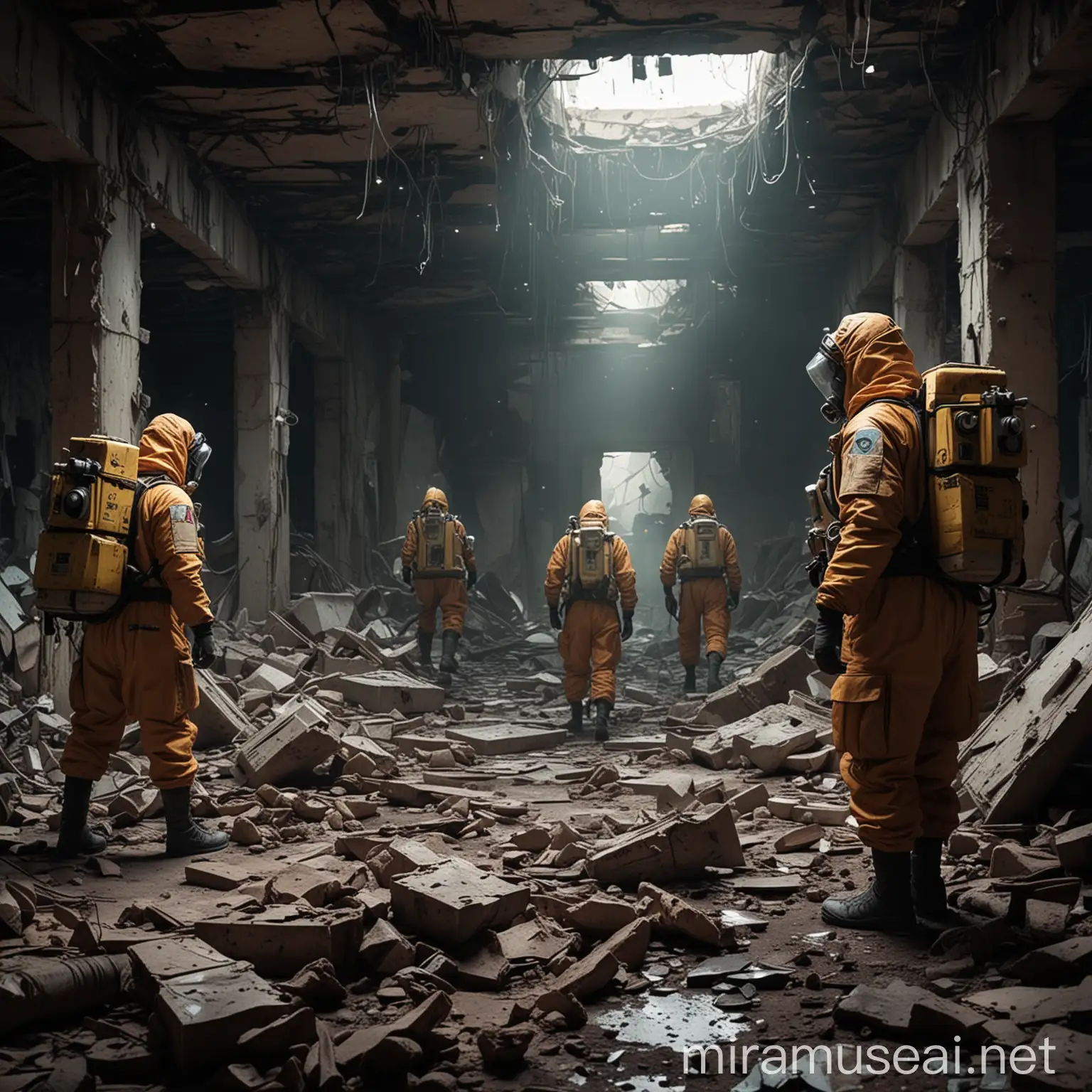 Soldiers in Hazmat Suits Exploring Ancient Laboratory Ruins