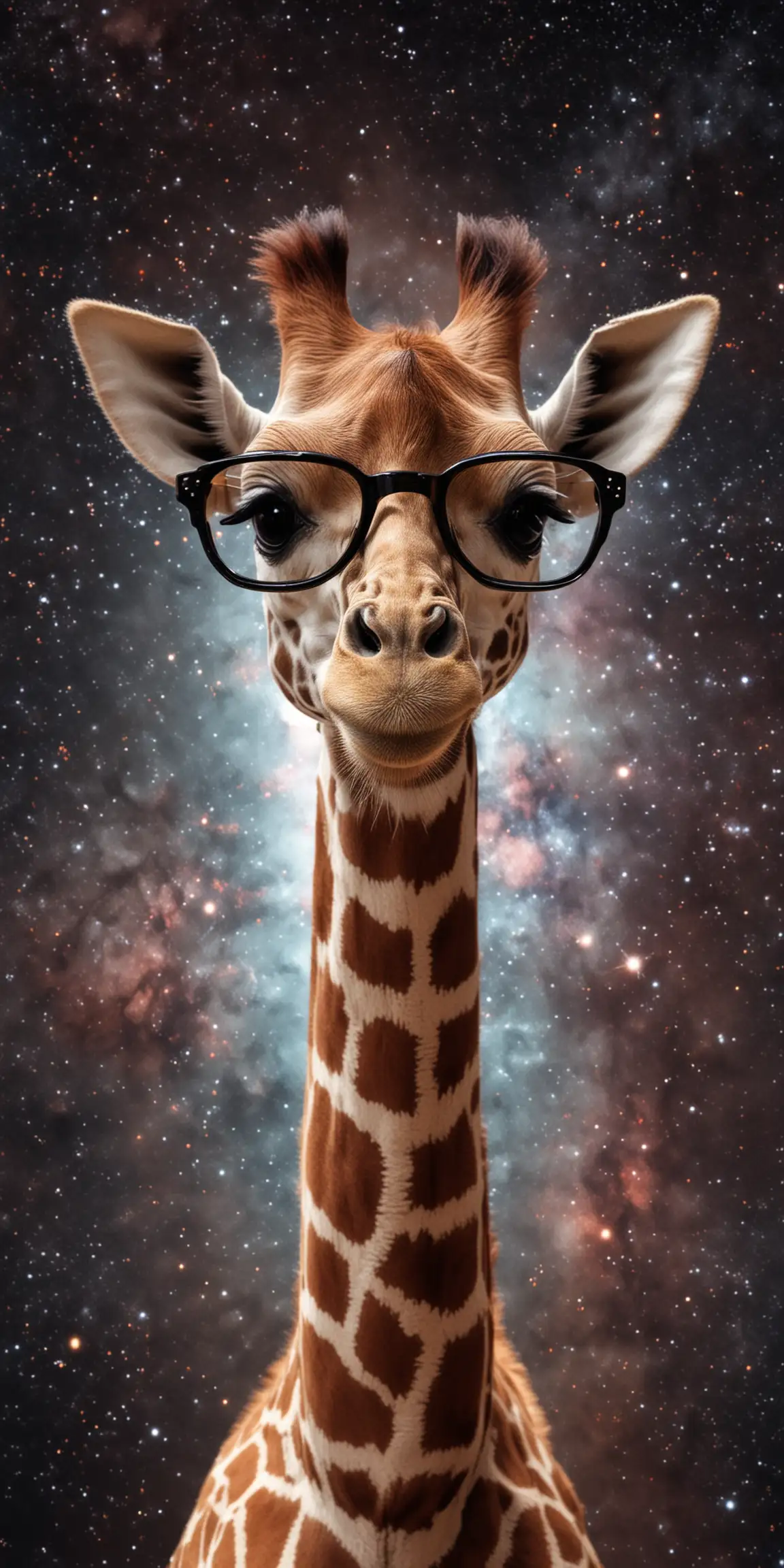 Baby Giraffe with Glasses in Space