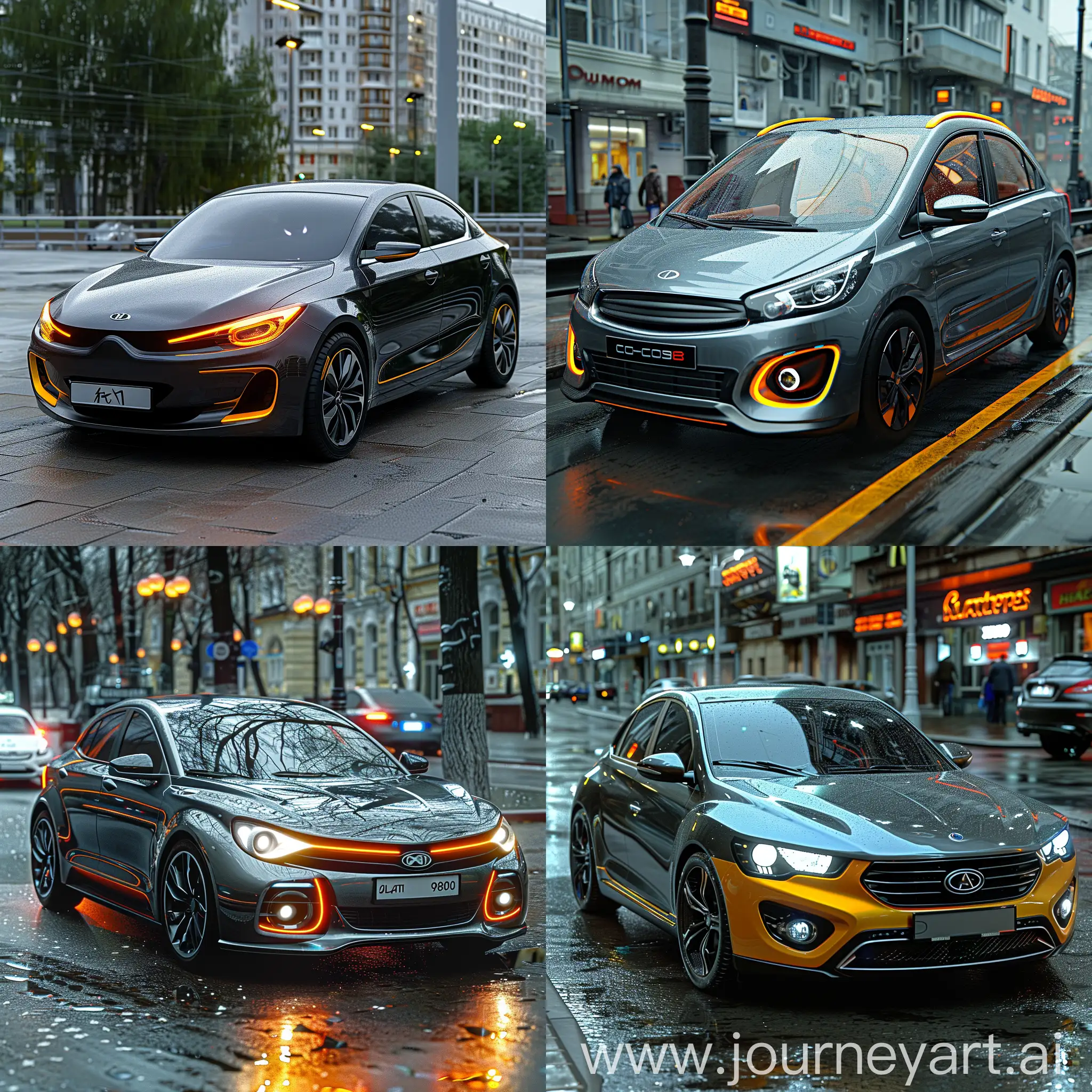 Futuristic LADA Vesta https://upload.wikimedia.org/wikipedia/commons/thumb/8/85/Lada_Vesta_%28cropped%29.jpg/280px-Lada_Vesta_%28cropped%29.jpg::1 Autonomous Driving:2 Augmented Reality Windshield:3 Biometric Driver Recognition:4 Advanced Connectivity:5 Health Monitoring System:6 Gesture Control:7 Self-Healing Paint:8 Advanced Energy Management:9 Intelligent Parking Assistance:10 Personalized AI Assistant:11 octane render --stylize 1000