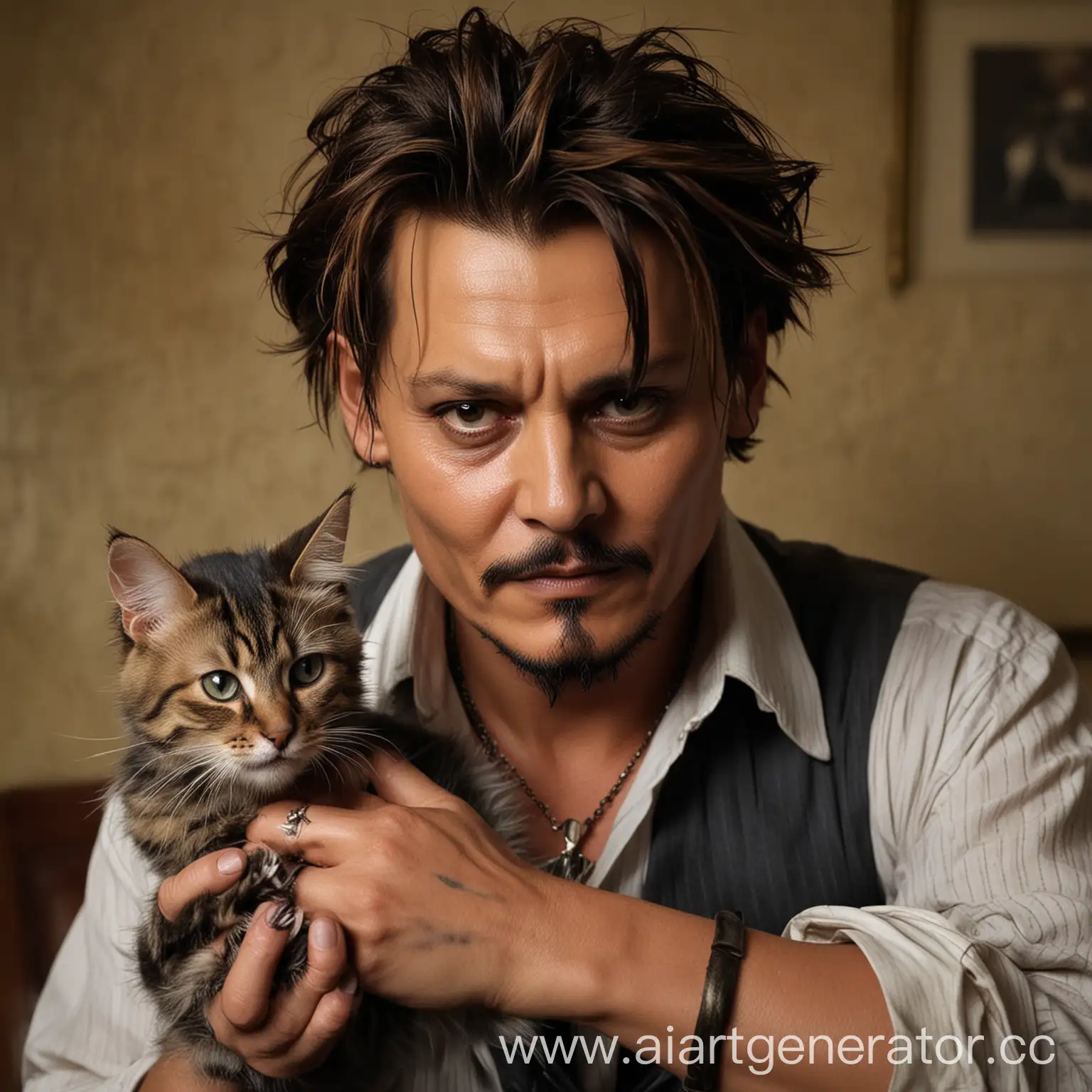 Johnny-Depp-with-a-Mysterious-Cat