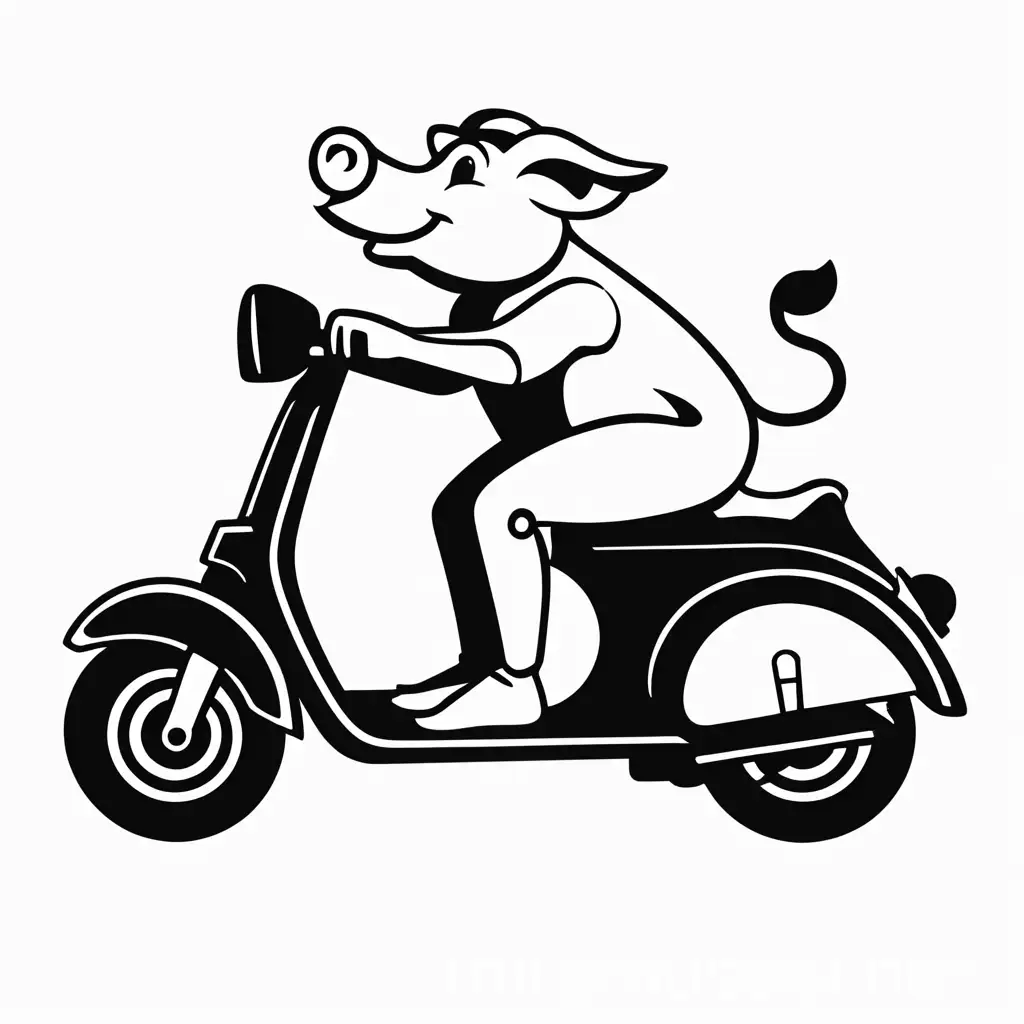 Stylized Black and White Logo Pig Riding Moped in a Wheelie