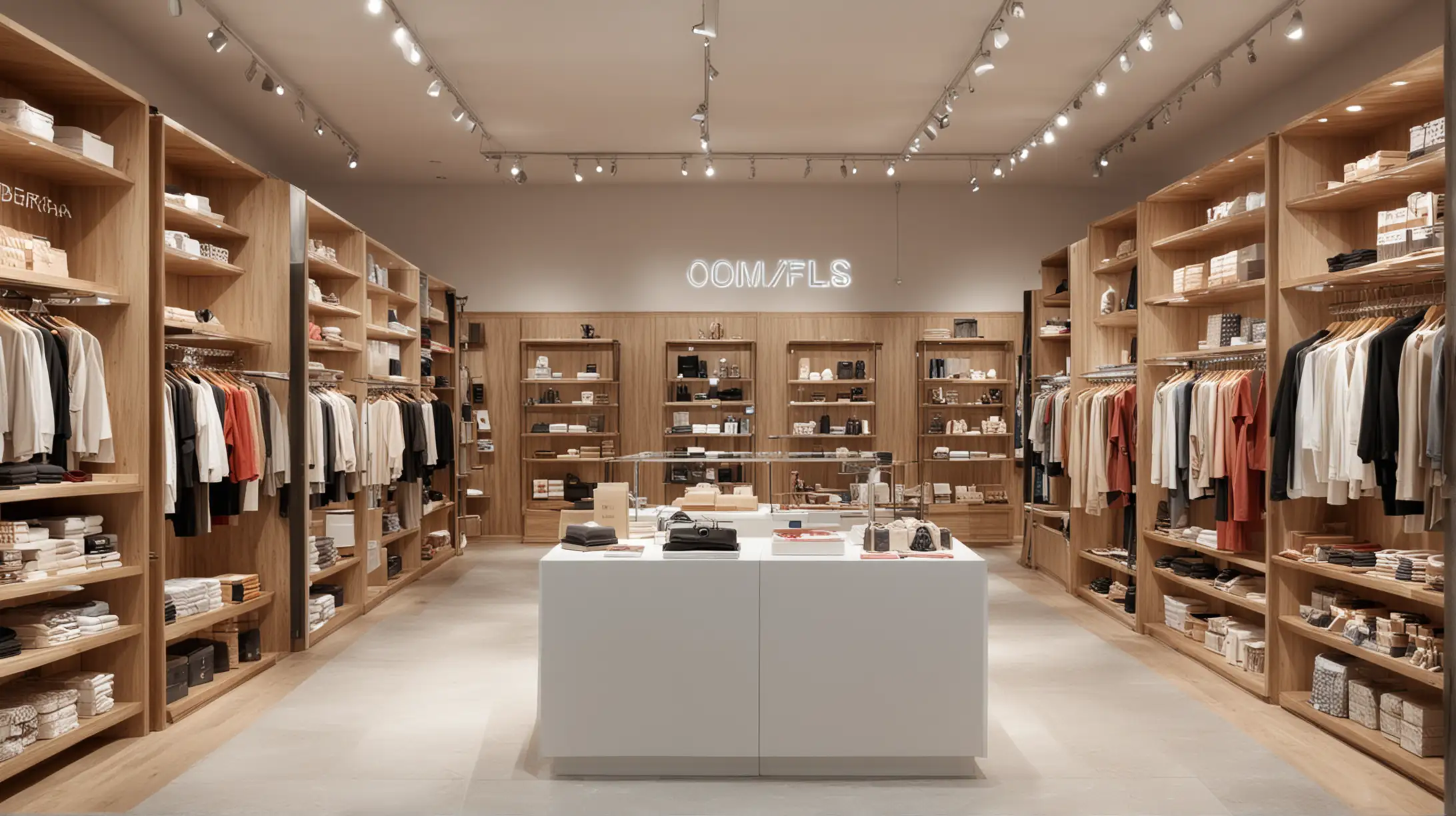Modern Retail Shop Design with Sleek Shelving and Vibrant Displays