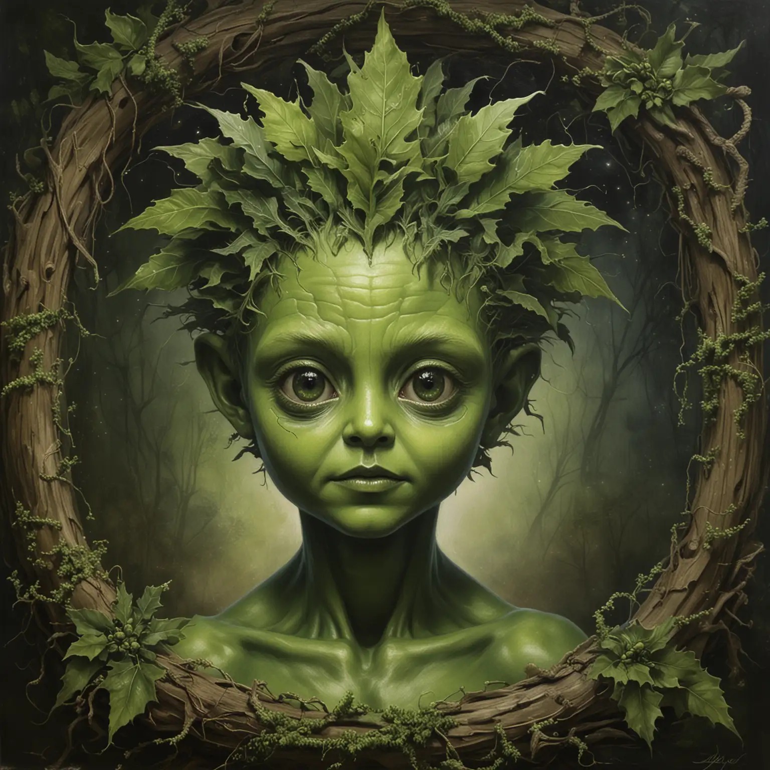 Fantasy Art Alien Green Man Child Exploring Enchanted Forest