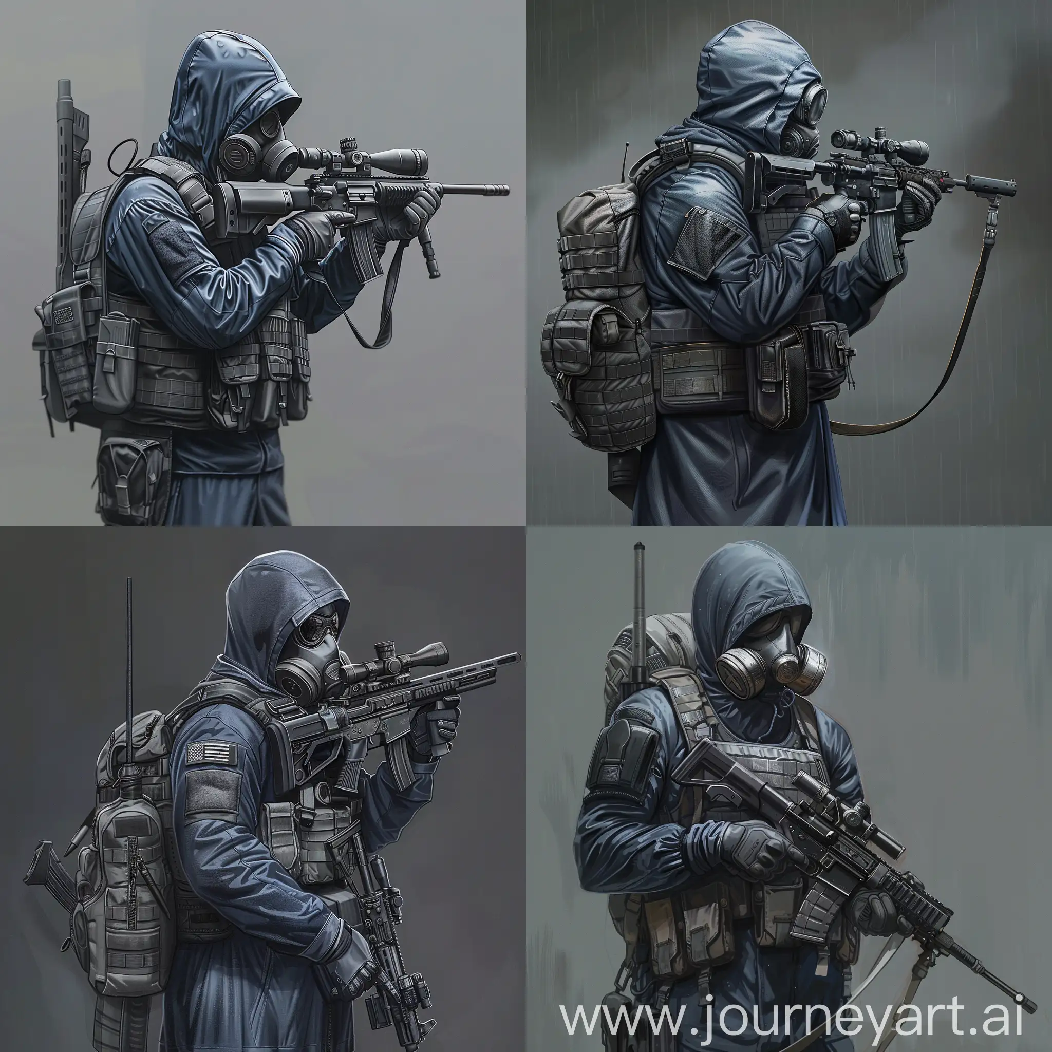 Mercenary-in-Dark-Blue-Military-Raincoat-with-Sniper-Rifle
