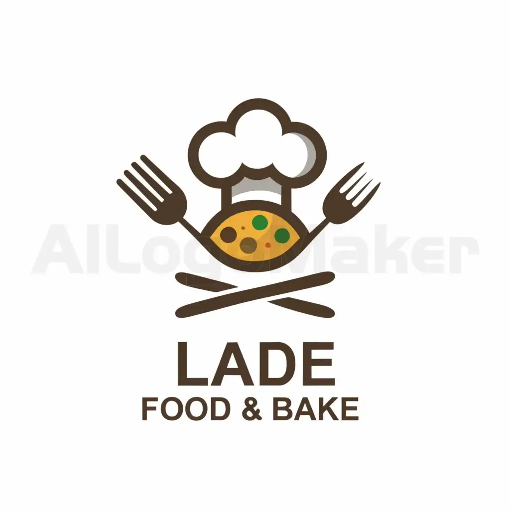 a logo design,with the text "Lade Food & Bake", main symbol:chef, fork, spoon, knife, and plate of food,Moderate,be used in Restaurant industry,clear background