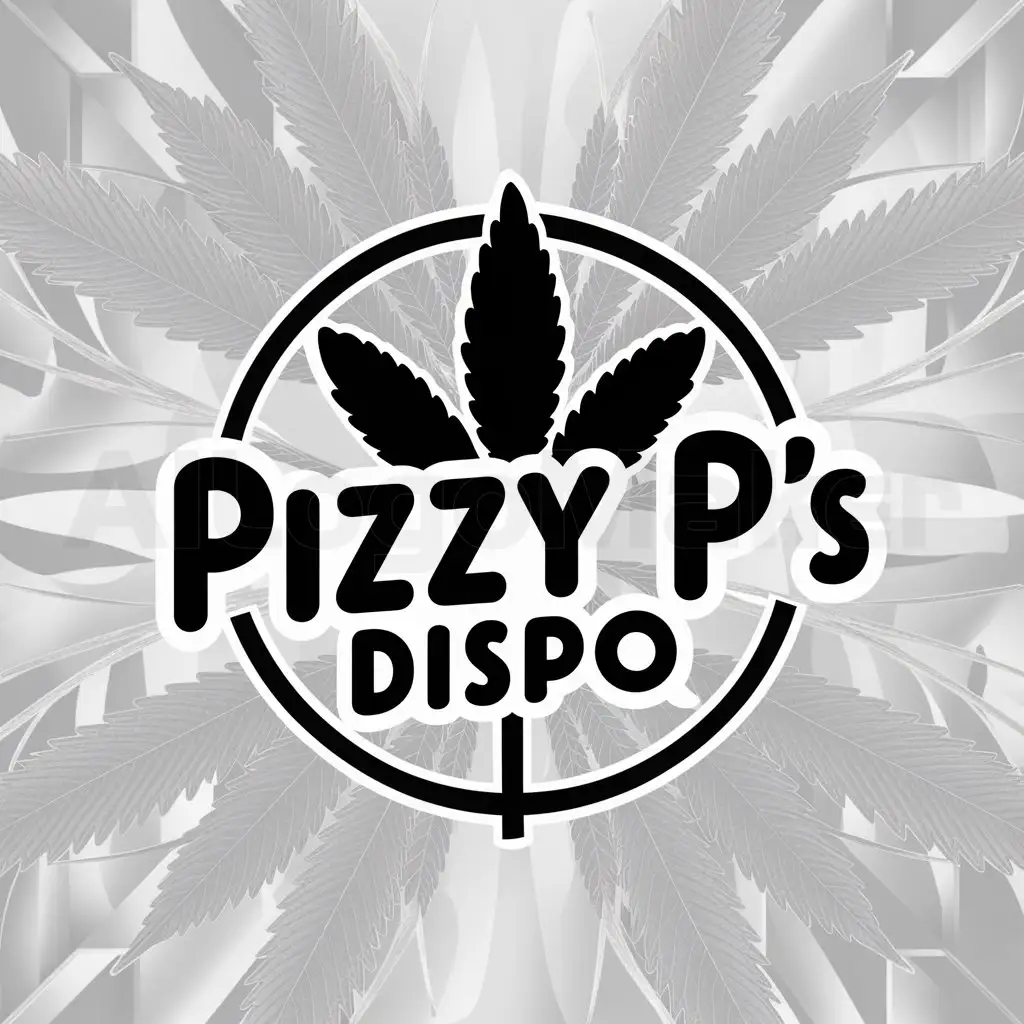 a logo design,with the text "Pizzy P’s Dispo", main symbol:cannabis dispensary logo with cannabis and leaves,complex,clear background