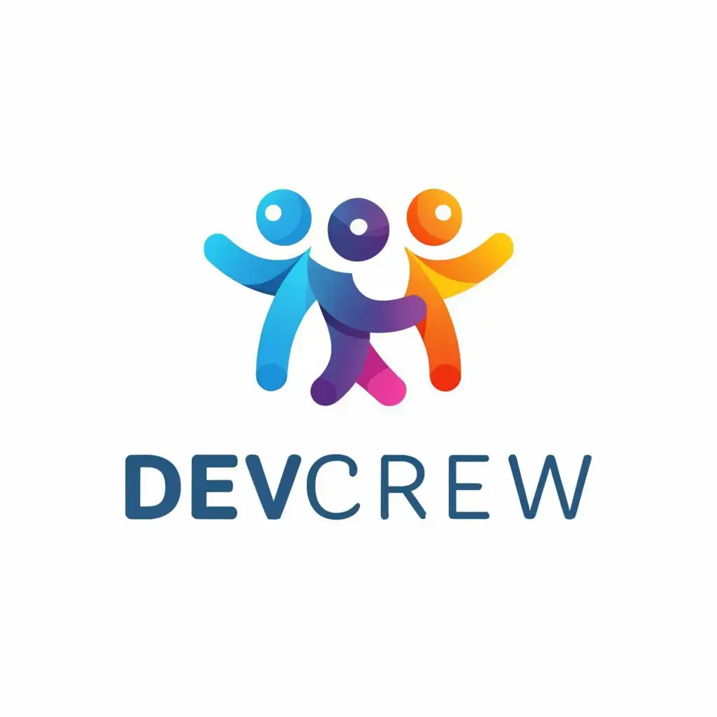 a logo design,with the text "DevCrew", main symbol:four friends working together,Moderate,be used in Technology industry,clear background