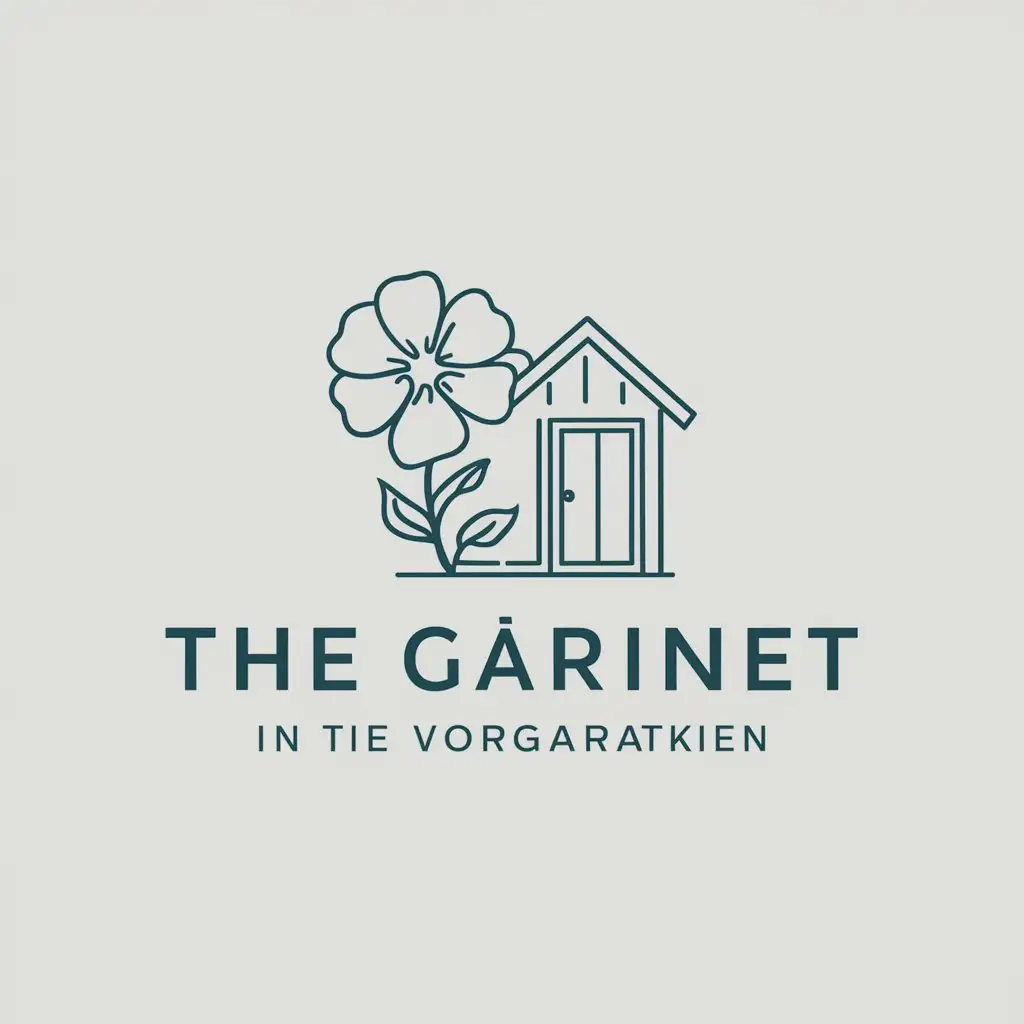 a logo design, with the text 'The little cabinet in the front yard', main symbol:Flower and garden shed, minimalistic, clear background, 
