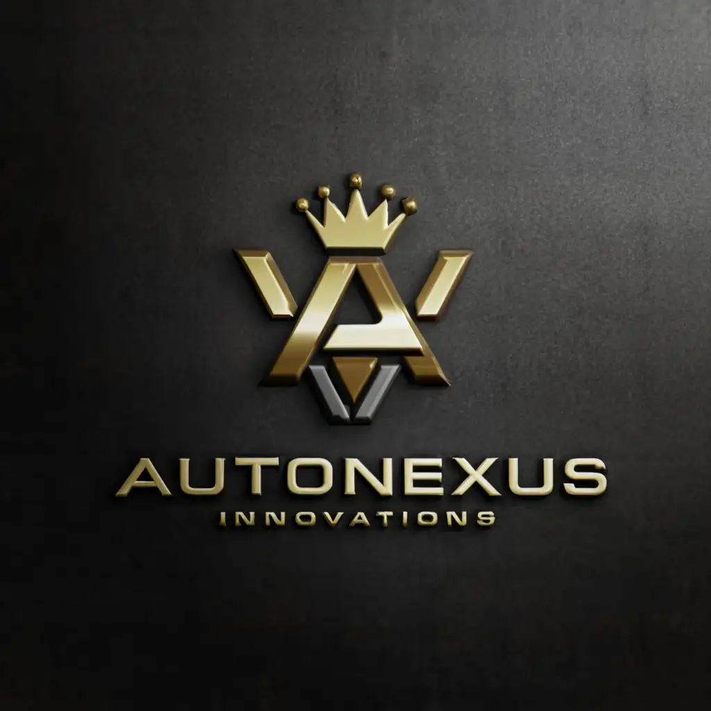 a logo design,with the text "AutoNexus Innovations connecting you to automotive excellence", main symbol:AutoNexus Innovations as the logo with a crown on top of the name. Black & gold colors. 3d clear background,Moderate,be used in Automotive industry,clear background