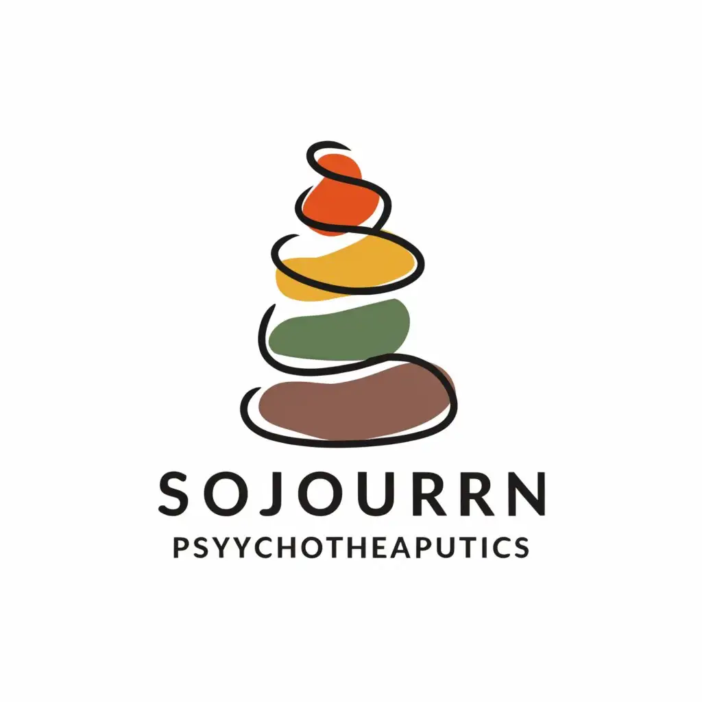 a logo design,with the text "Sojourn Psychotherapeutics", main symbol:cairn,Minimalistic,be used in psychology industry,clear background