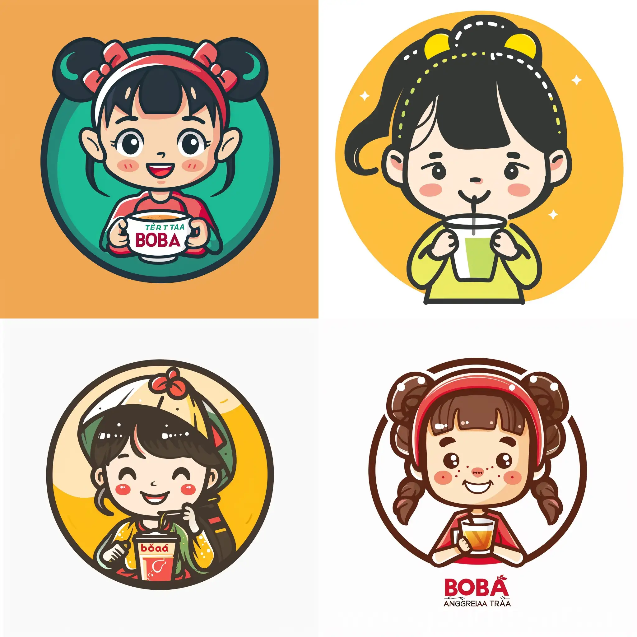 A logo for a BoBa Tea, Vietnamese girl character, vector drawing