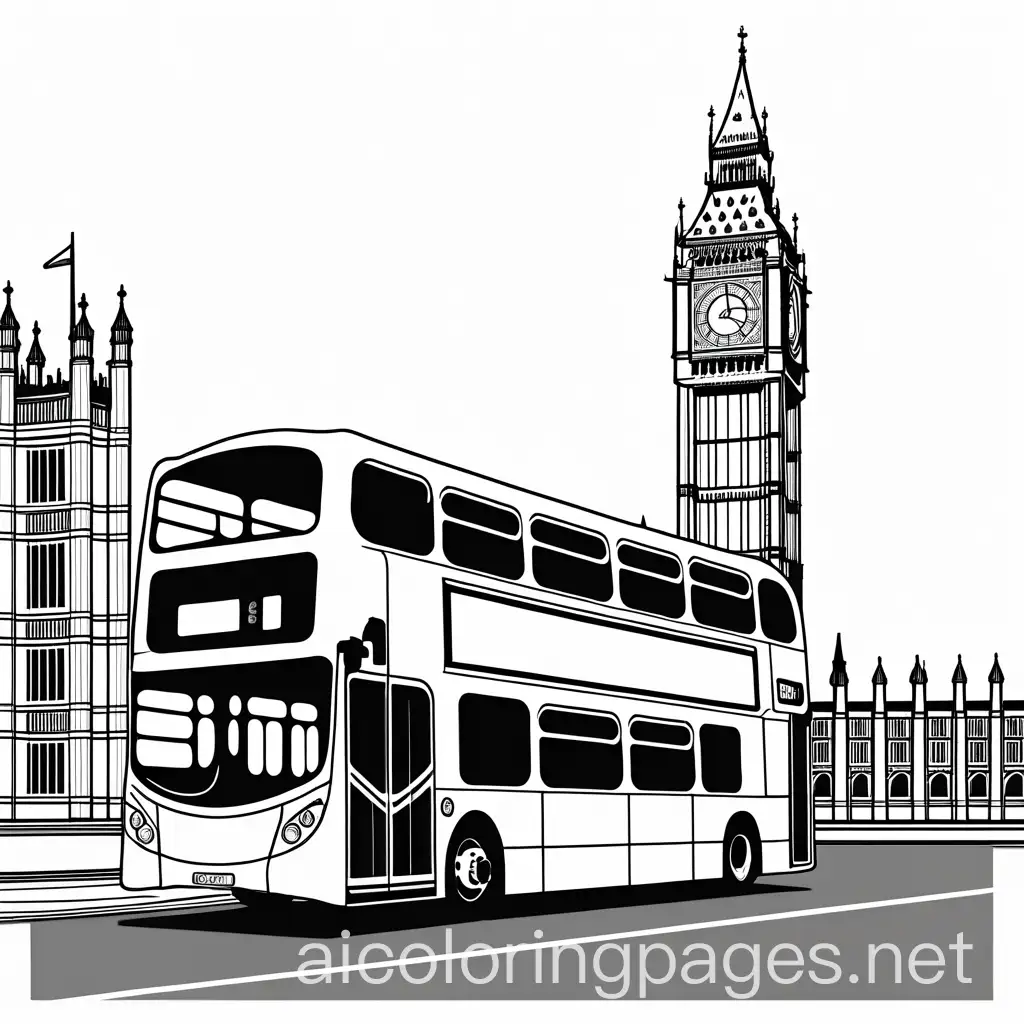 Big Ben, red double decker bus in england for toddler

, Coloring Page, black and white, line art, white background, Simplicity, Ample White Space. The background of the coloring page is plain white to make it easy for young children to color within the lines. The outlines of all the subjects are easy to distinguish, making it simple for kids to color without too much difficulty