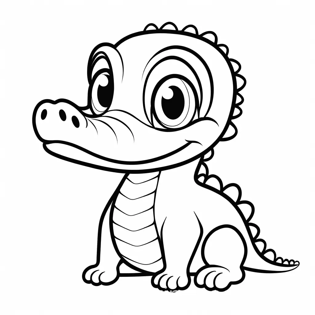 The alligator that looks like. a baby with big eyes
, Coloring Page, black and white, line art, white background, Simplicity, Ample White Space. The background of the coloring page is plain white to make it easy for young children to color within the lines. The outlines of all the subjects are easy to distinguish, making it simple for kids to color without too much difficulty