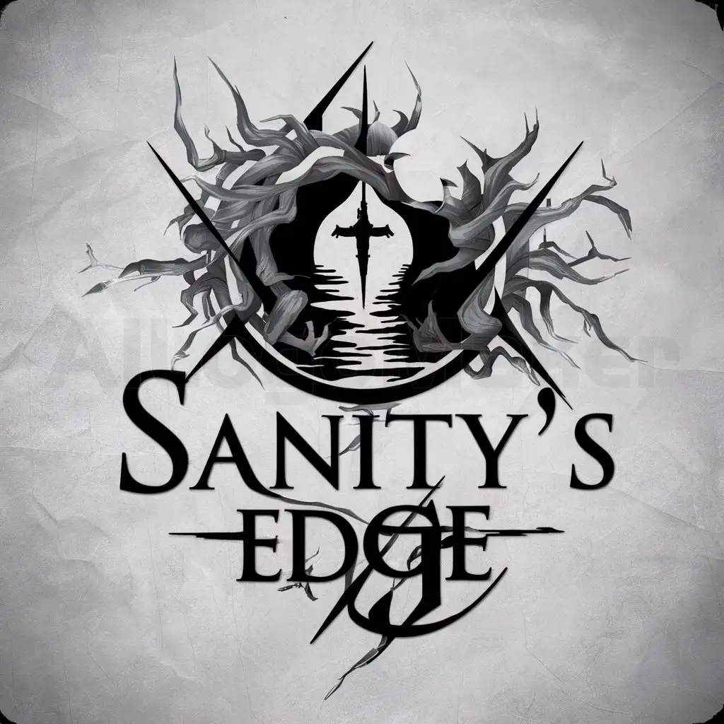 a logo design,with the text "Sanity's Edge", main symbol:A Descent into Darkness,complex,be used in Religious industry,clear background