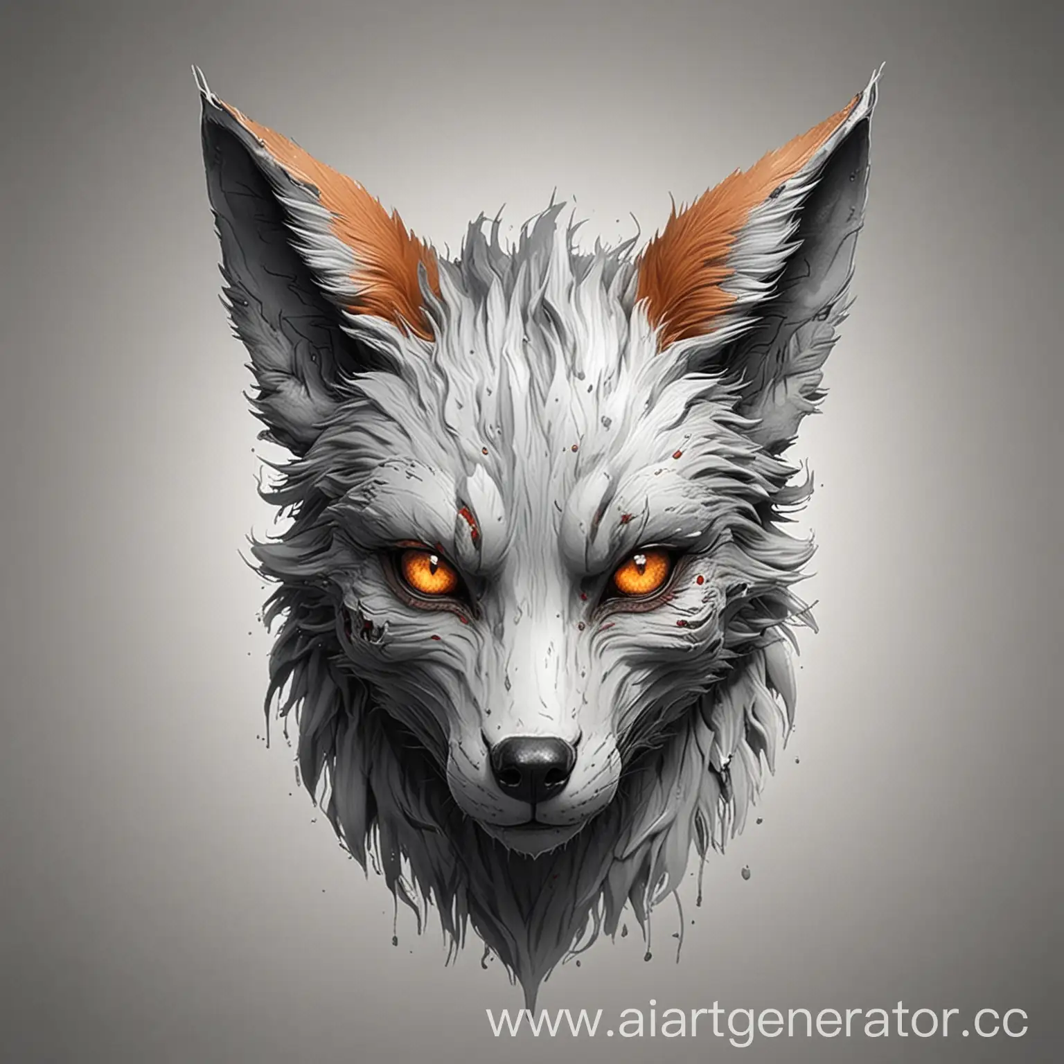 Fox gray , clear head drawing fantasy , in anime style 50% ,zombie style 50%